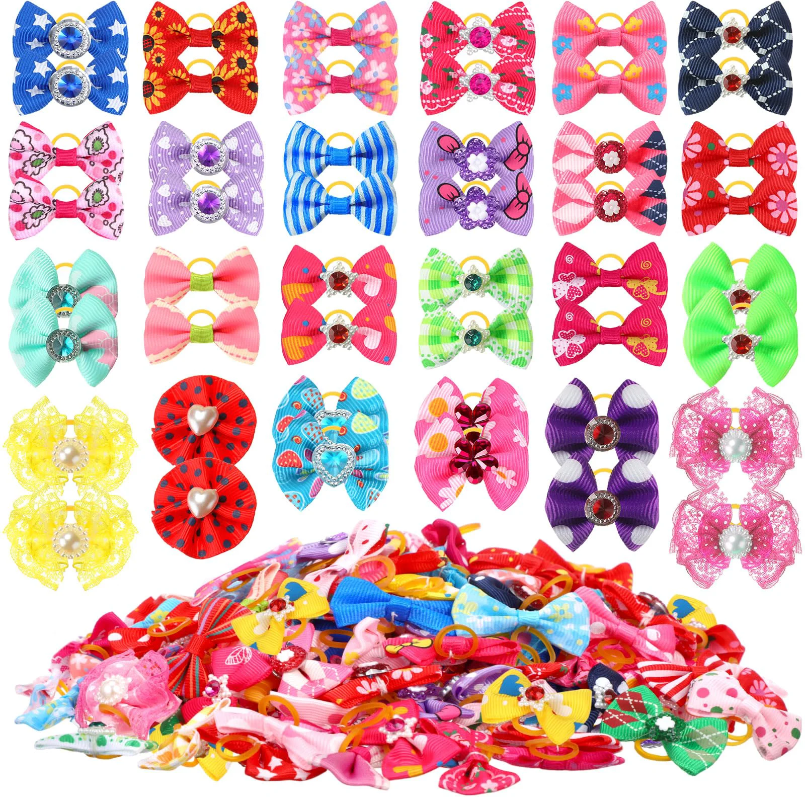 Optimized Reginary 150-Pack Dog Bows – Colorful Hair Accessories with Rubber Bands for Small Dogs Genuine