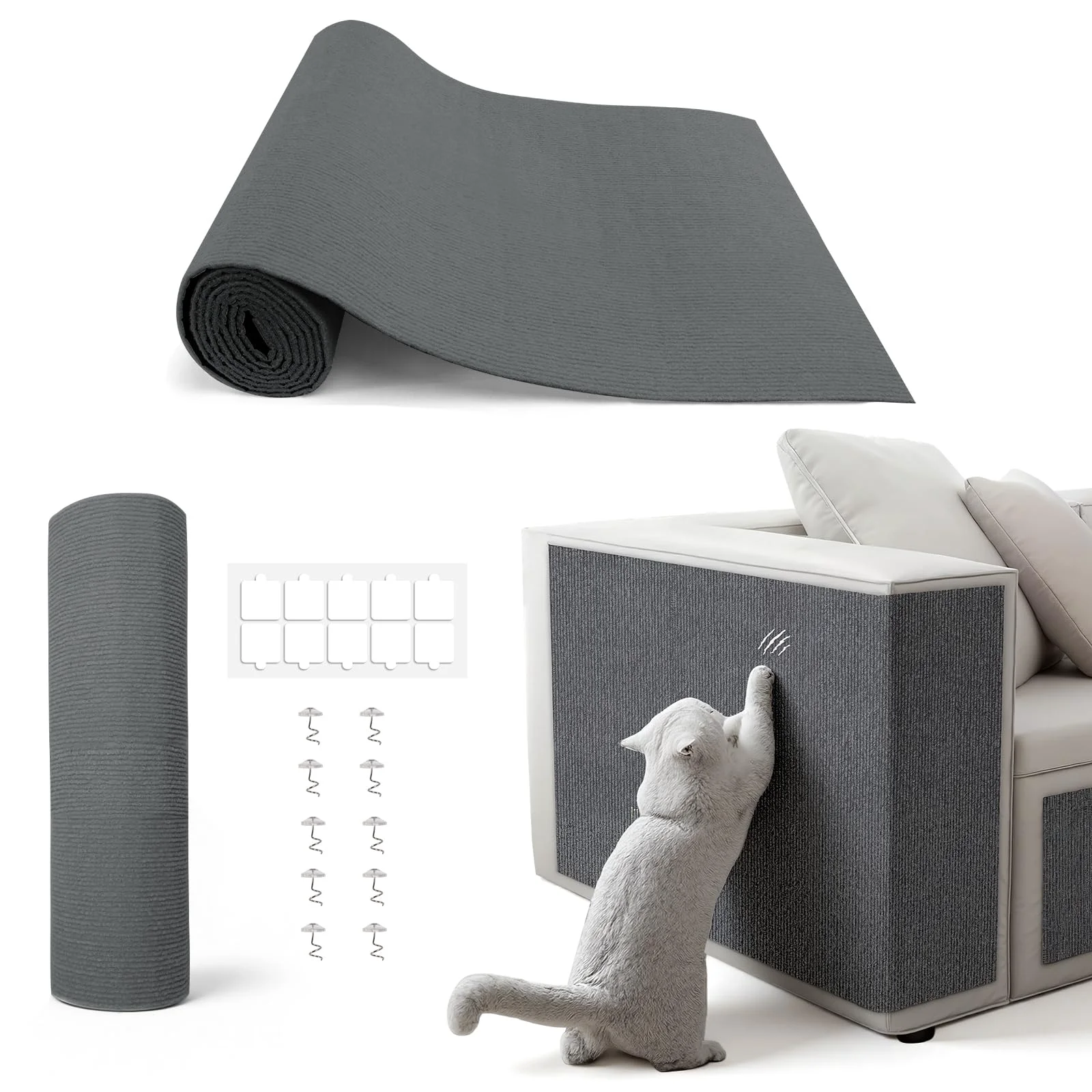 Reliable PETSWEET Cat Scratch Furniture Protector – 78.7 x 15.8 in Self-Adhesive Scratch Mat Gray Detailed