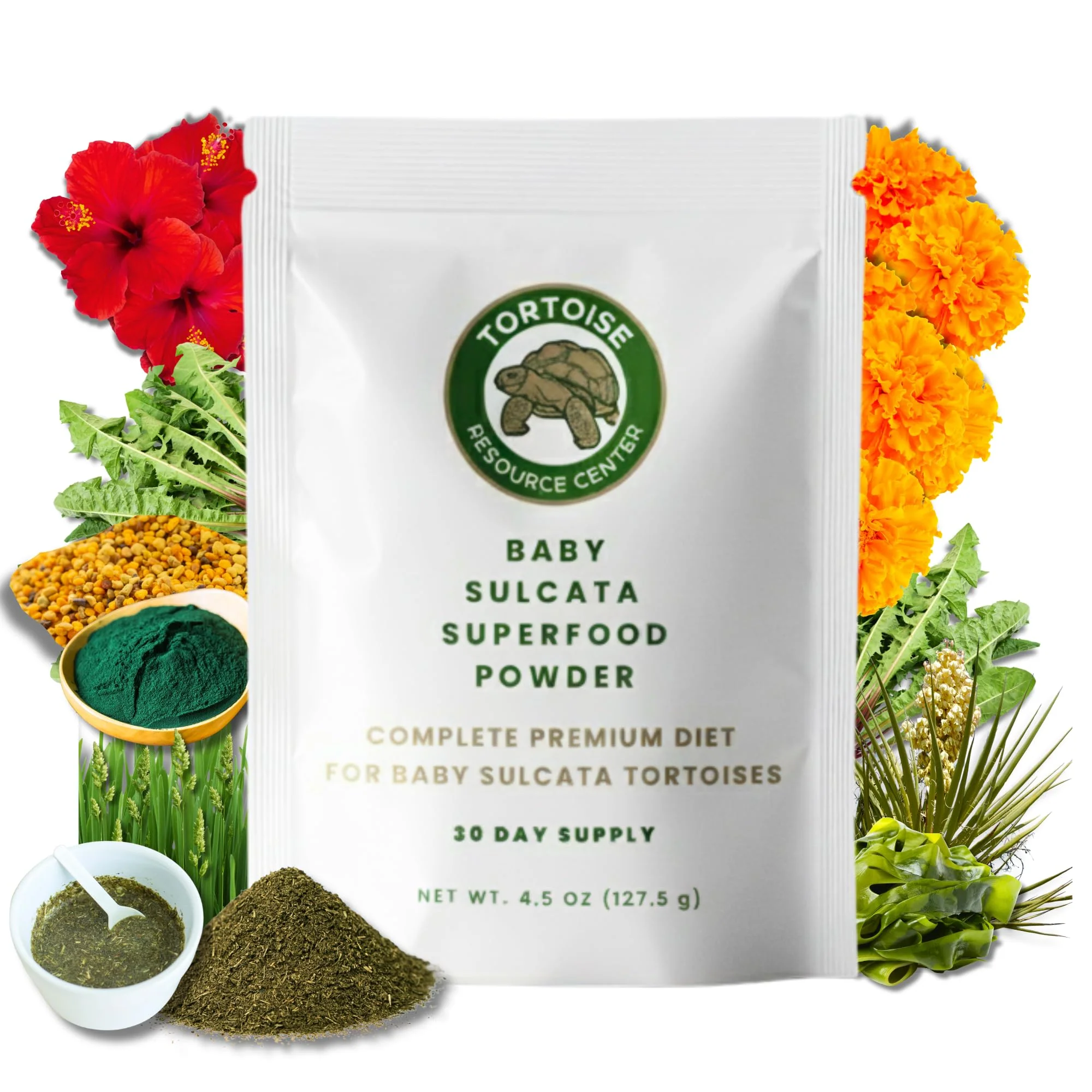 Modern Premium Baby Sulcata Tortoise Food Powder with Calcium High-Fiber Low-Protein Diet Probiotics 4.5 oz 30-Day Supply Tortoise Resource Center Soft