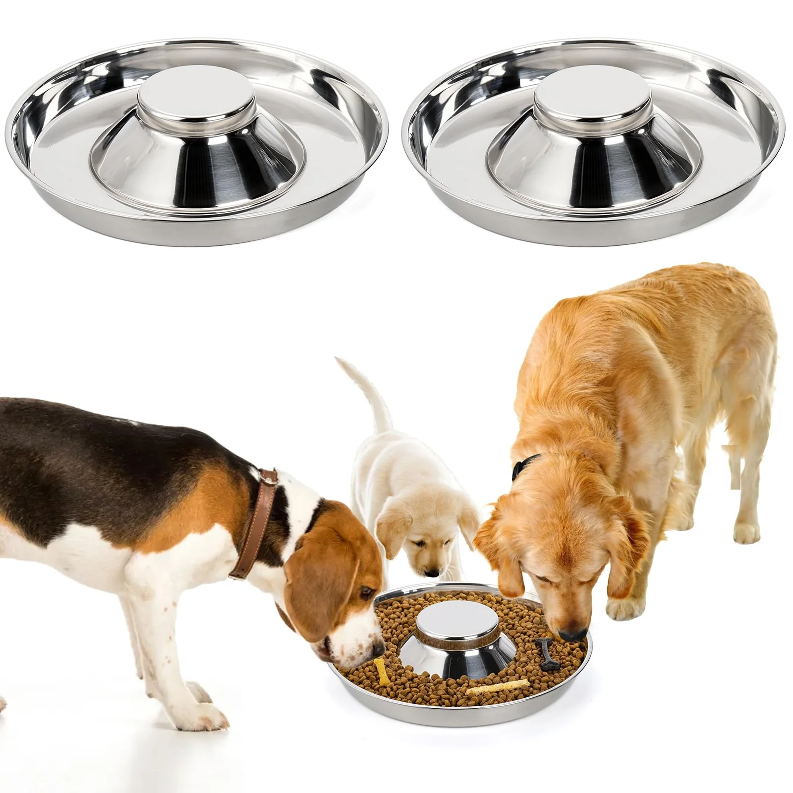 Verified SOUJOY 2-Pack 11.5-Inch Stainless Steel Puppy Bowls Slow Feeder Non-Skid Weaning Food Water Bowls Quality