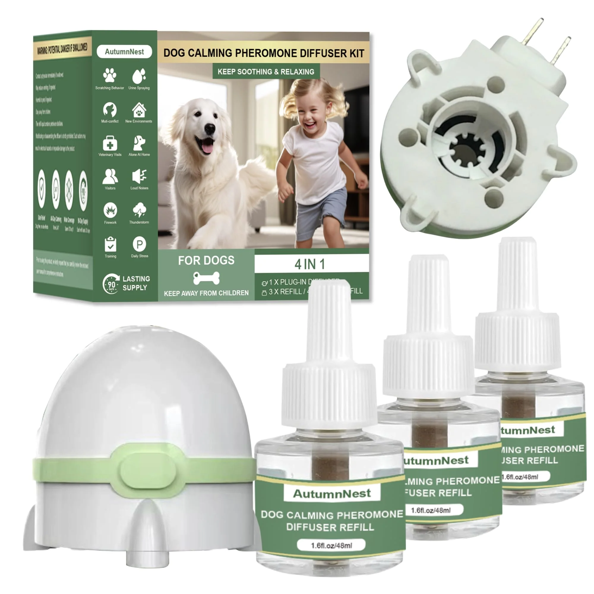 Prestigious AutumnNest Dog Calming Pheromone Diffuser – Plug-in Kit 3 Refills 90 Days Sophisticated