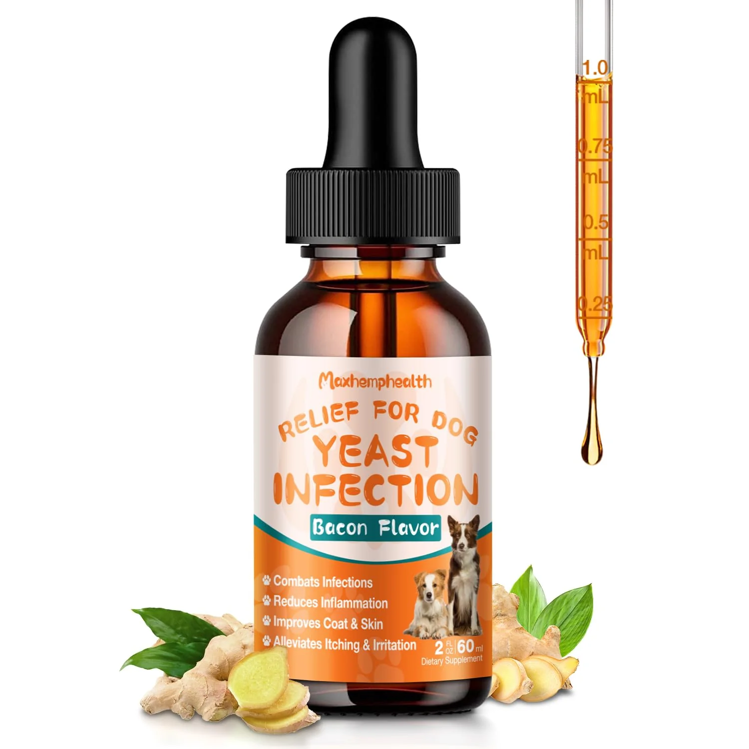 World-Class Maxhemphealth Dog Yeast Infection Treatment - Natural Anti-Yeast Drops for Itchy Ears Skin Relief 2 oz Safe