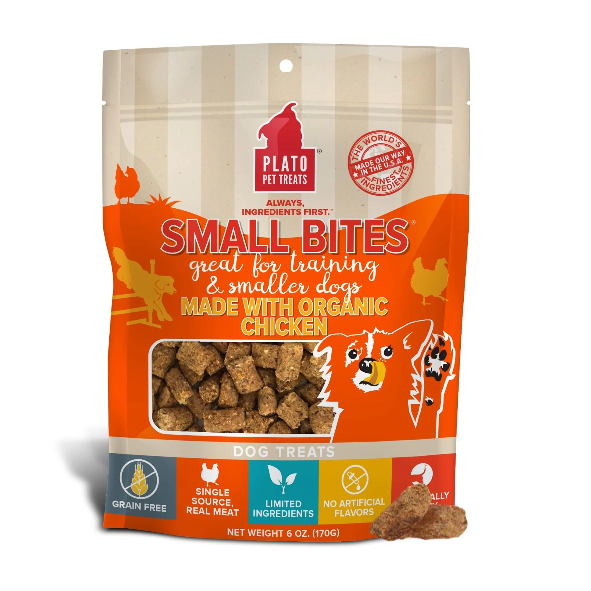 Traditional PLATO Small Bites Natural Training Dog Treats – Chicken Grain USA Made 6 oz Versatile