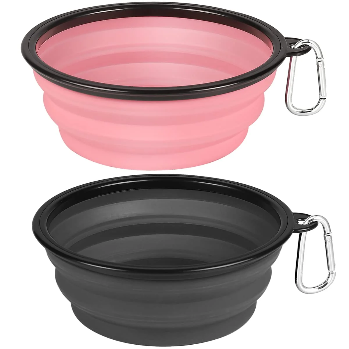 Trendy Kytely Large Collapsible Dog Bowls 2 Pack – 34oz Foldable Travel Bowls with Clasp Pink Grey Organic
