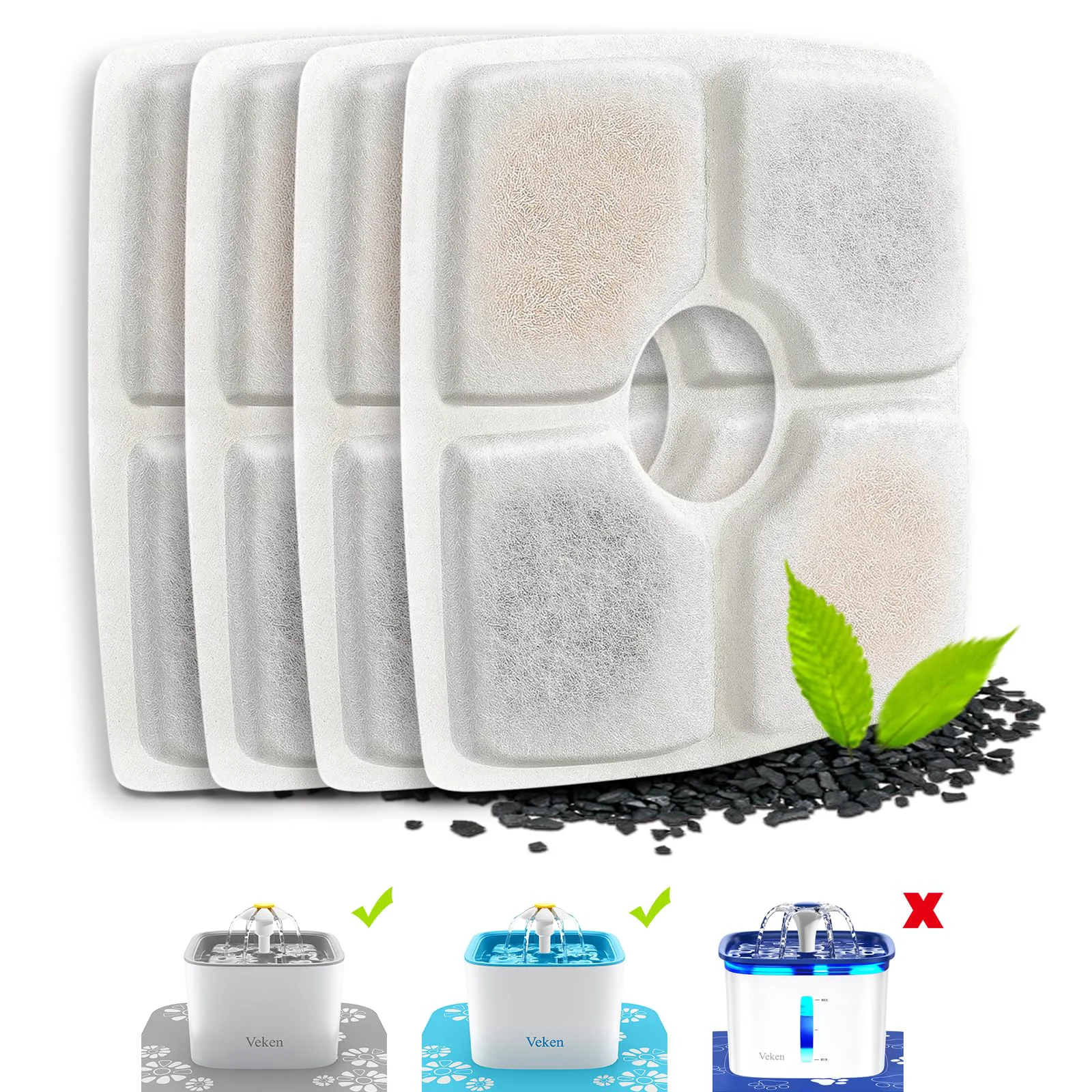Functional Veken 4-Pack Filters for 84oz Pet Fountain High-Performance