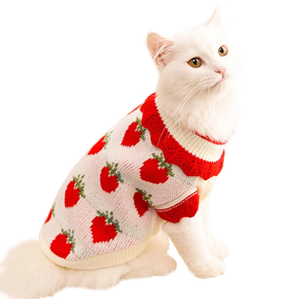 Environmentally Friendly ANIAC Strawberry Turtleneck Puppy Sweater - Red Strawberry X-Small Certified