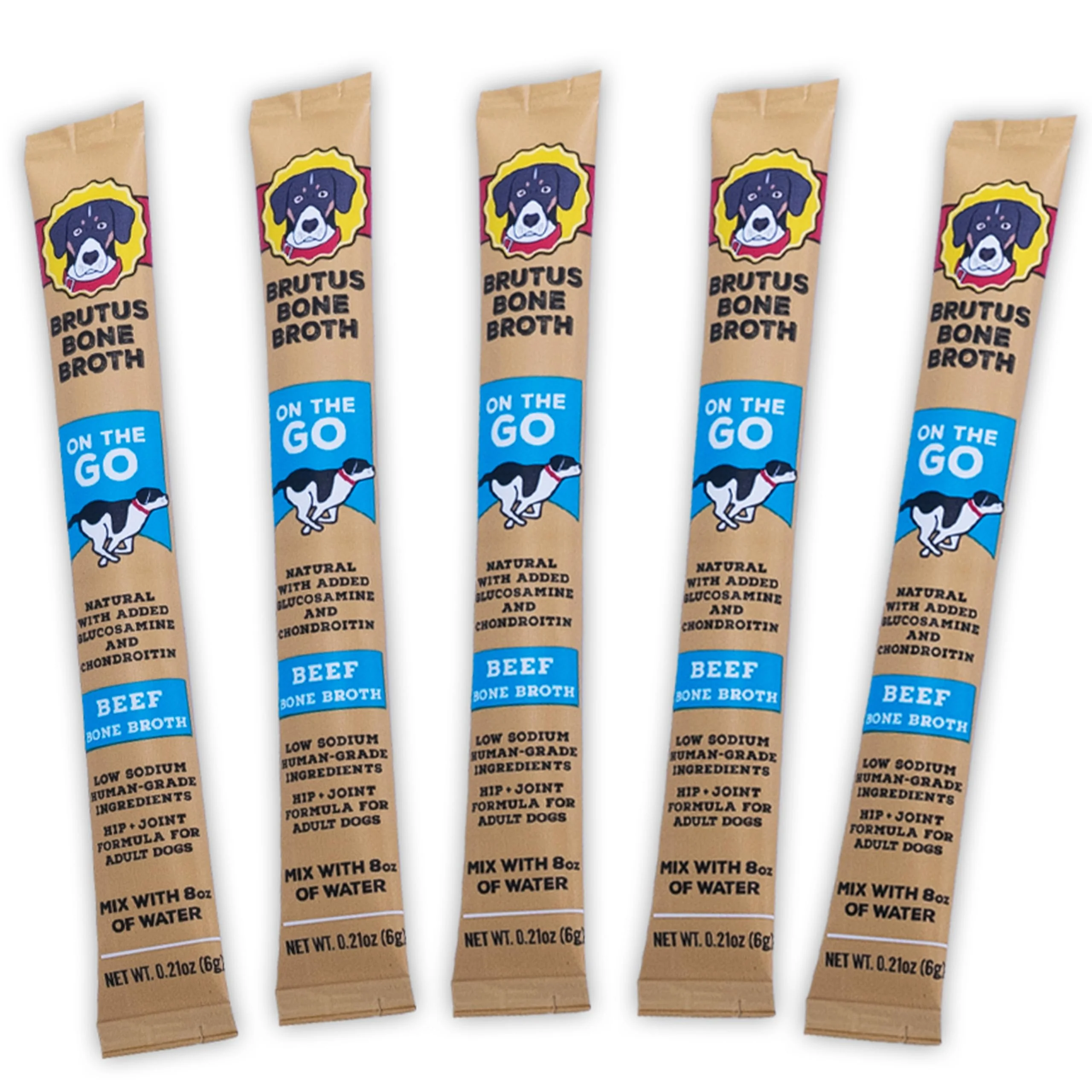 Expertly Made Brutus Bone Broth for Dogs – Beef Powder Toppers with Glucosamine Chondroitin Turmeric Human-Grade Toppers 5 Sticks Eco-Friendly