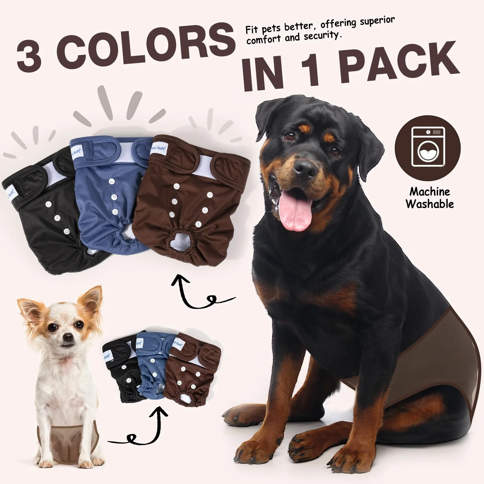 Stylish Pet Soft Washable Female Dog Diapers - 3 Pack Reusable Leak-Proof for Girl Dogs S Effective