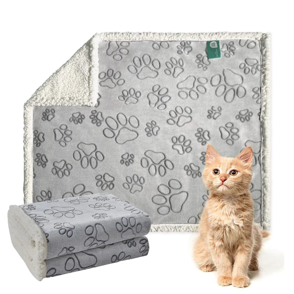 Convenient Qeils Waterproof Dog Cat Blanket - 25x30 Sherpa Reversible Plush Grey Paw Print Environmentally Friendly