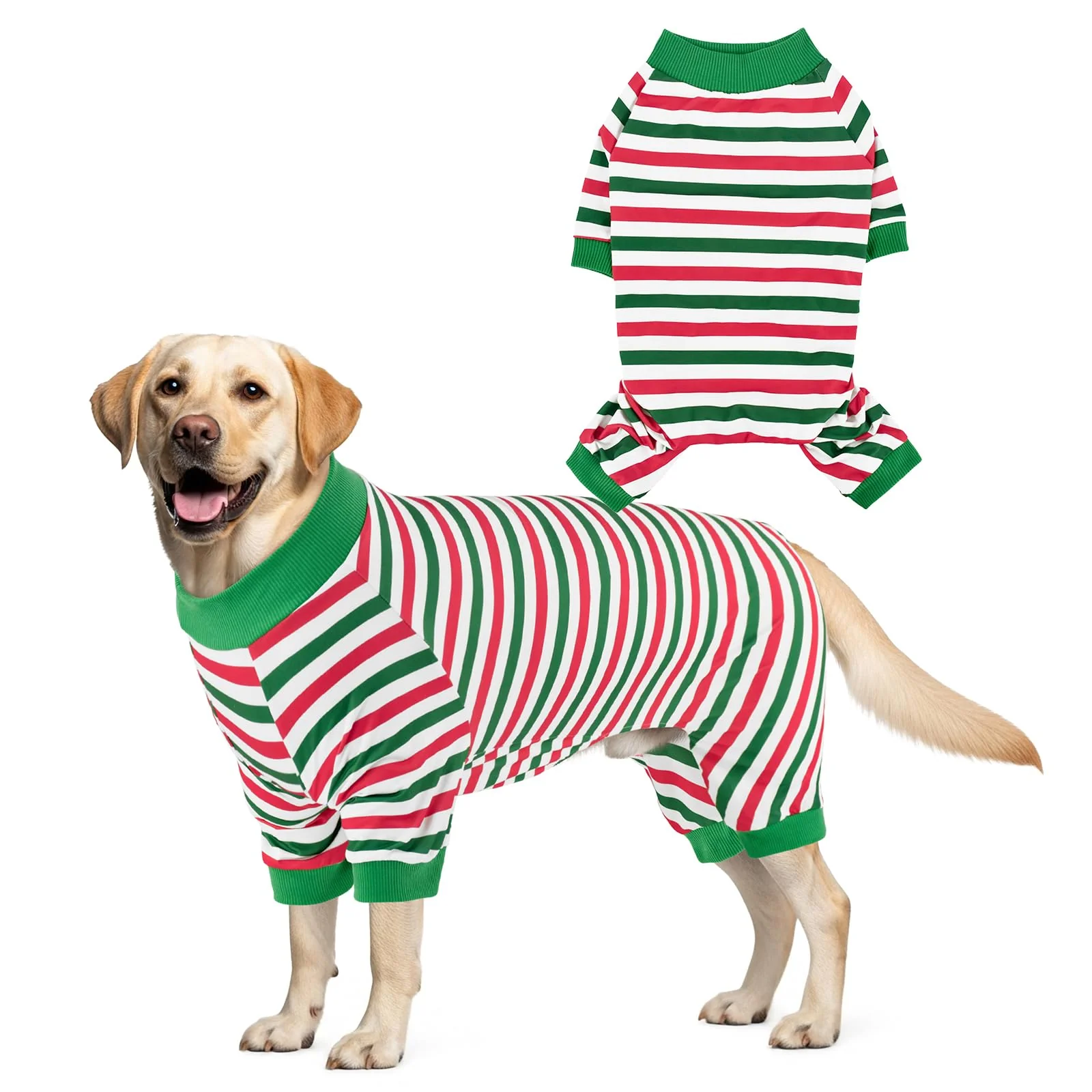 Flexible CooShou Christmas Dog Pajama XL Stripe Onesie – Soft Xmas Pet Jumpsuit High-Grade