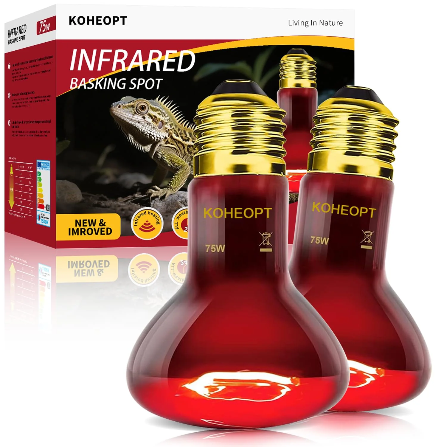 Verified KOHEOPT 2-Pack 75W Reptile Heat Lamp Bulb Infrared Red Heat Lamp for Reptiles Poultry Fast