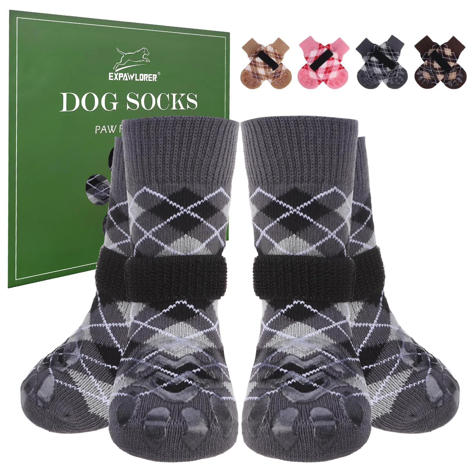 Comfortable EXPAWLORER Dog Socks Anti-Slip Size M Black – 4 Pcs British Style Optimized