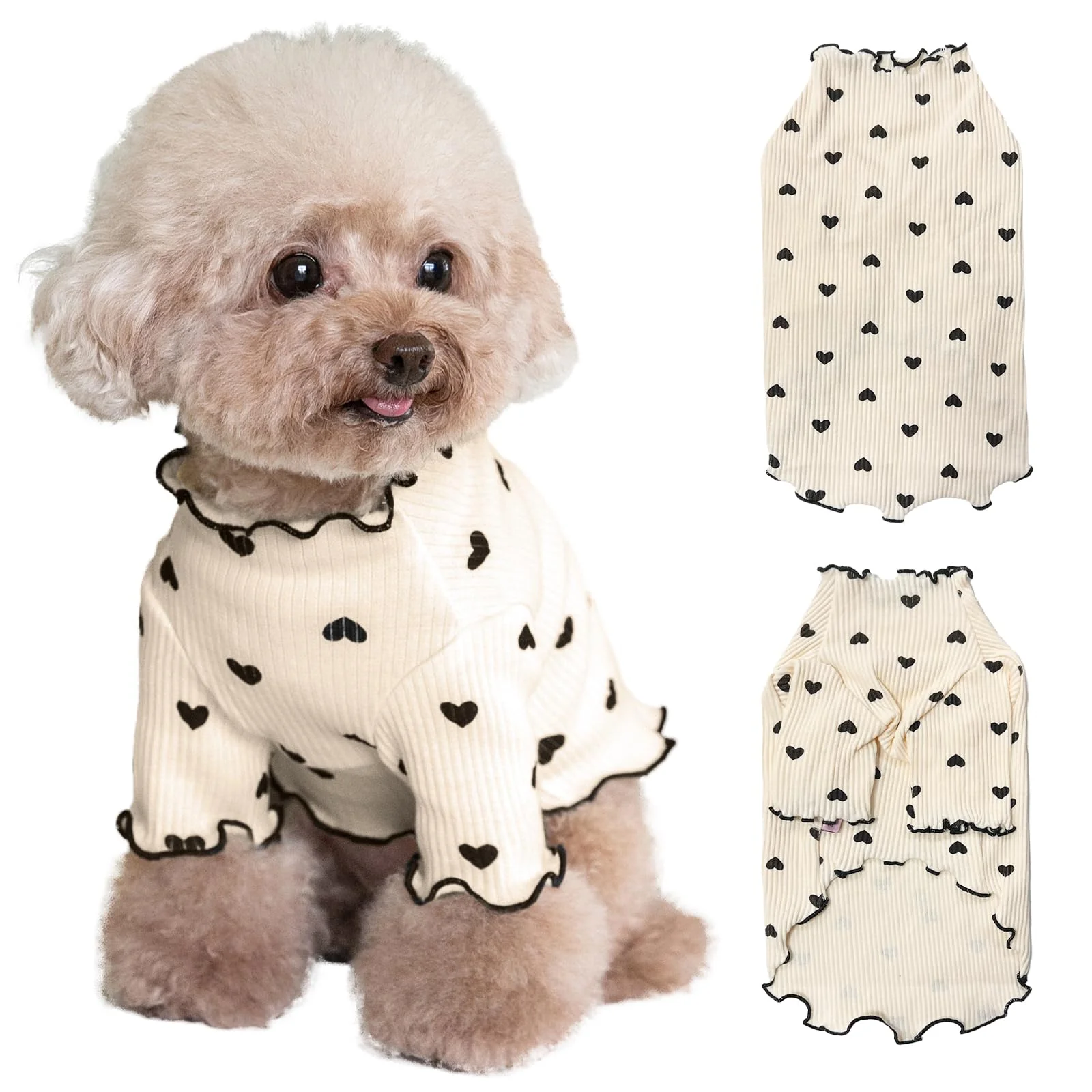 Organic Yaopelky Heart Print Pet Shirt for Small Dogs Cats – Breathable Stretchy Coffee Large Crafted