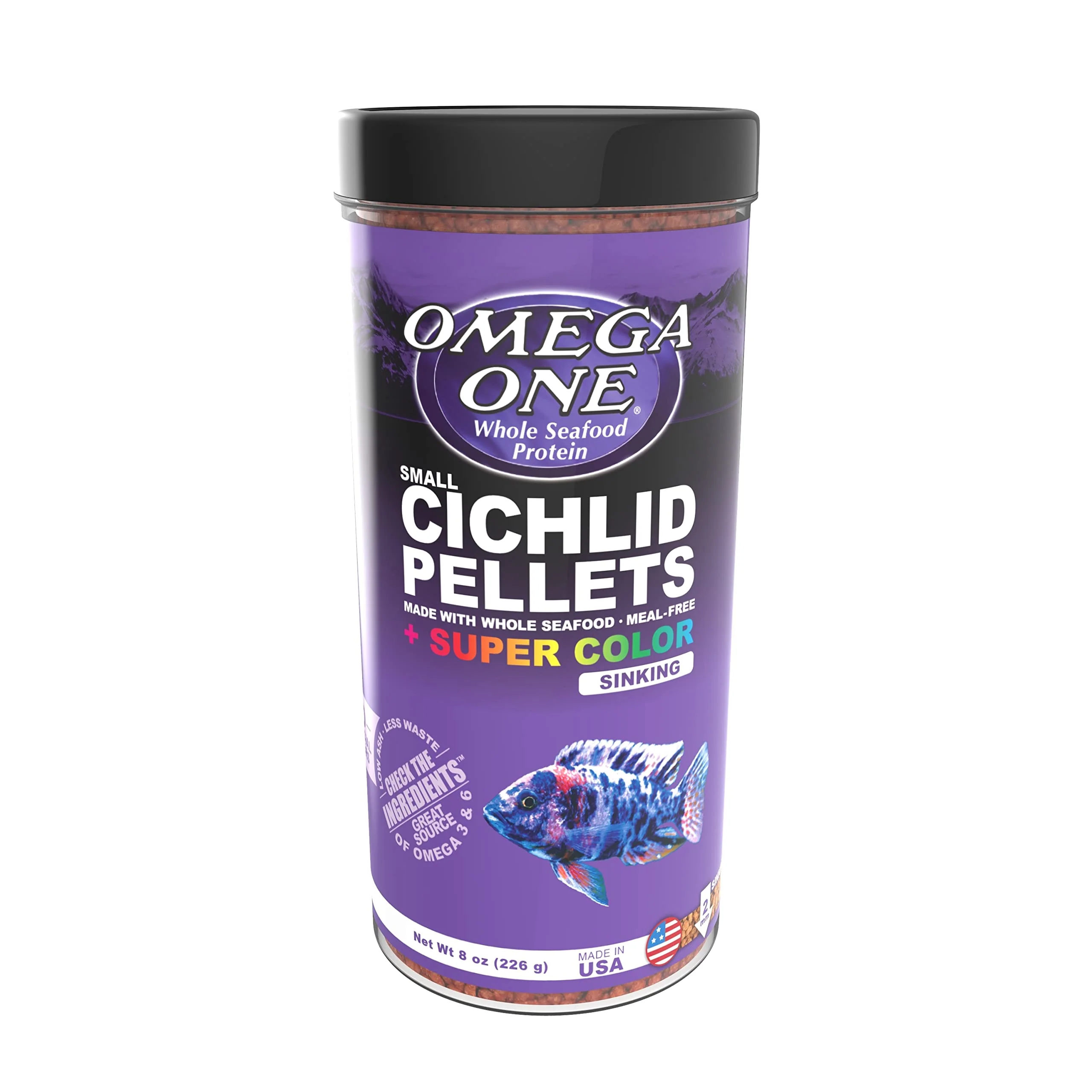 Smooth Omega One Super Color Sinking Cichlid Pellets – 2mm 8 oz Flexible