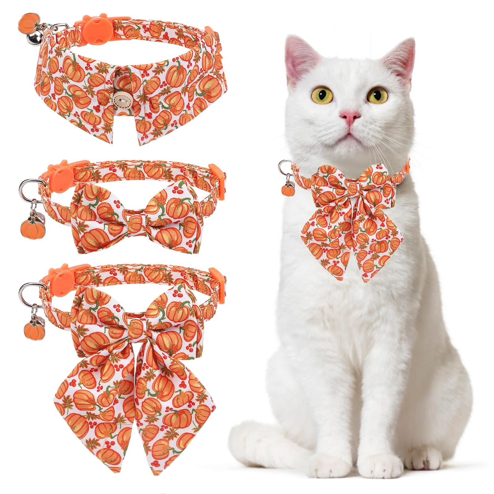 Unique DILLYBUD Thanksgiving Cat Collar Breakaway – 2 Pack Adjustable Halloween Bells Artisan