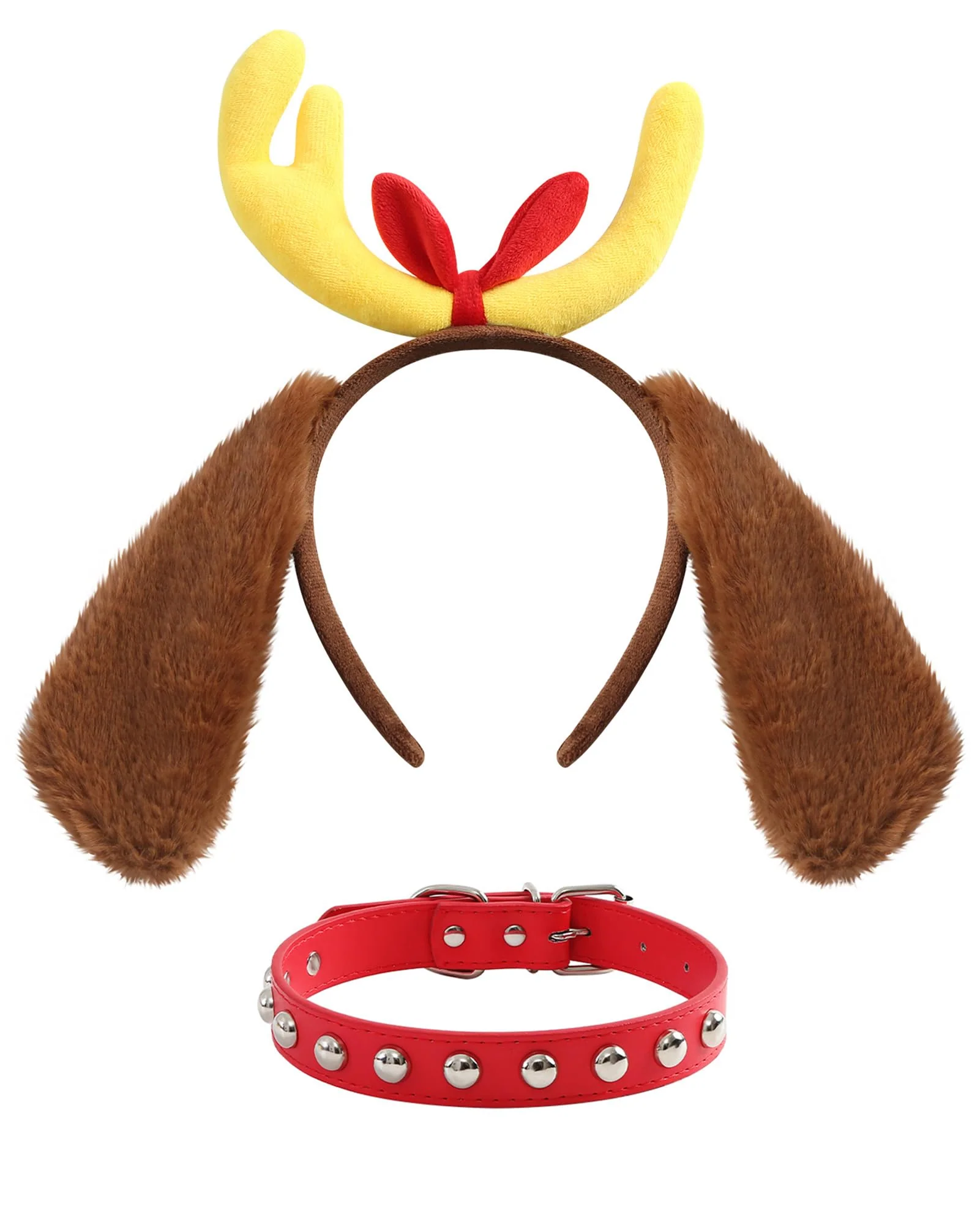 Reusable Obavioy Deer Antler Dog Ears Headband Red Collar Choker for Adult Christmas Halloween Costumes Premium