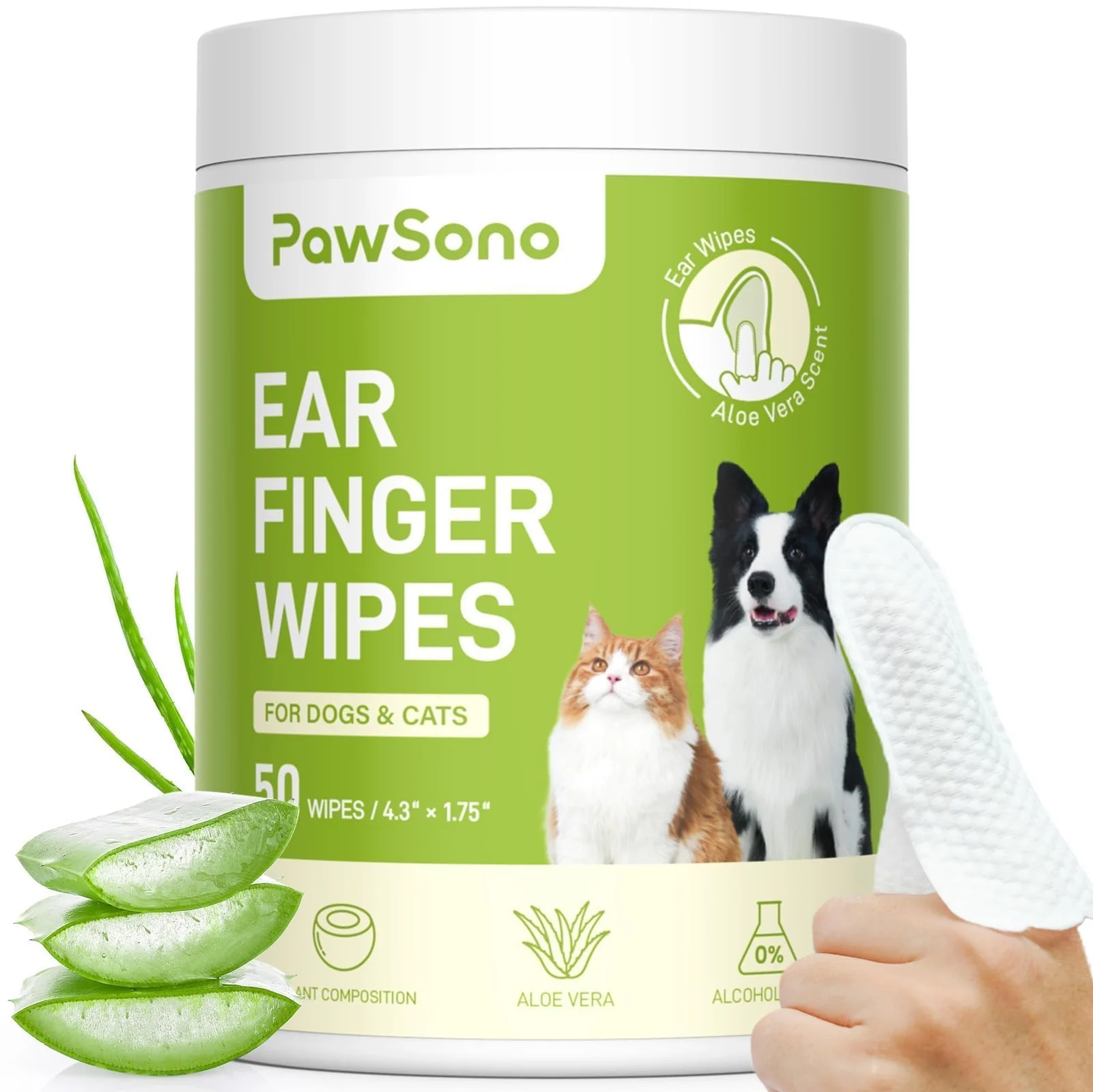 Trusted PawSono Ear Finger Wipes for Dogs Cats – Thicker Natural Aloe Scent Ear Cleaner 50 Count World-Class