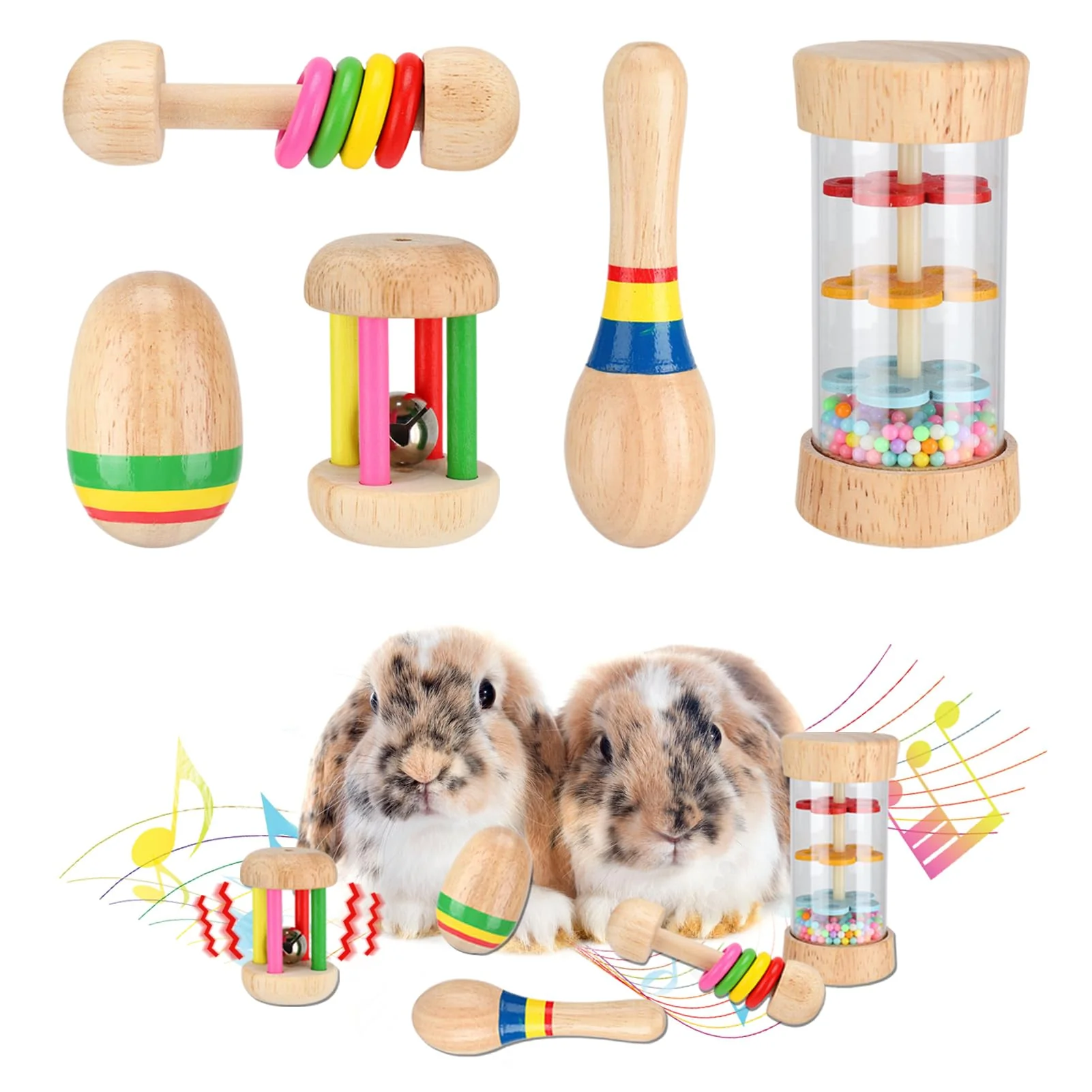 Quality MEWTOGO 5 Pcs Wooden Bunny Toys – Safe Colorful Small Animal Chew Toys Dependable