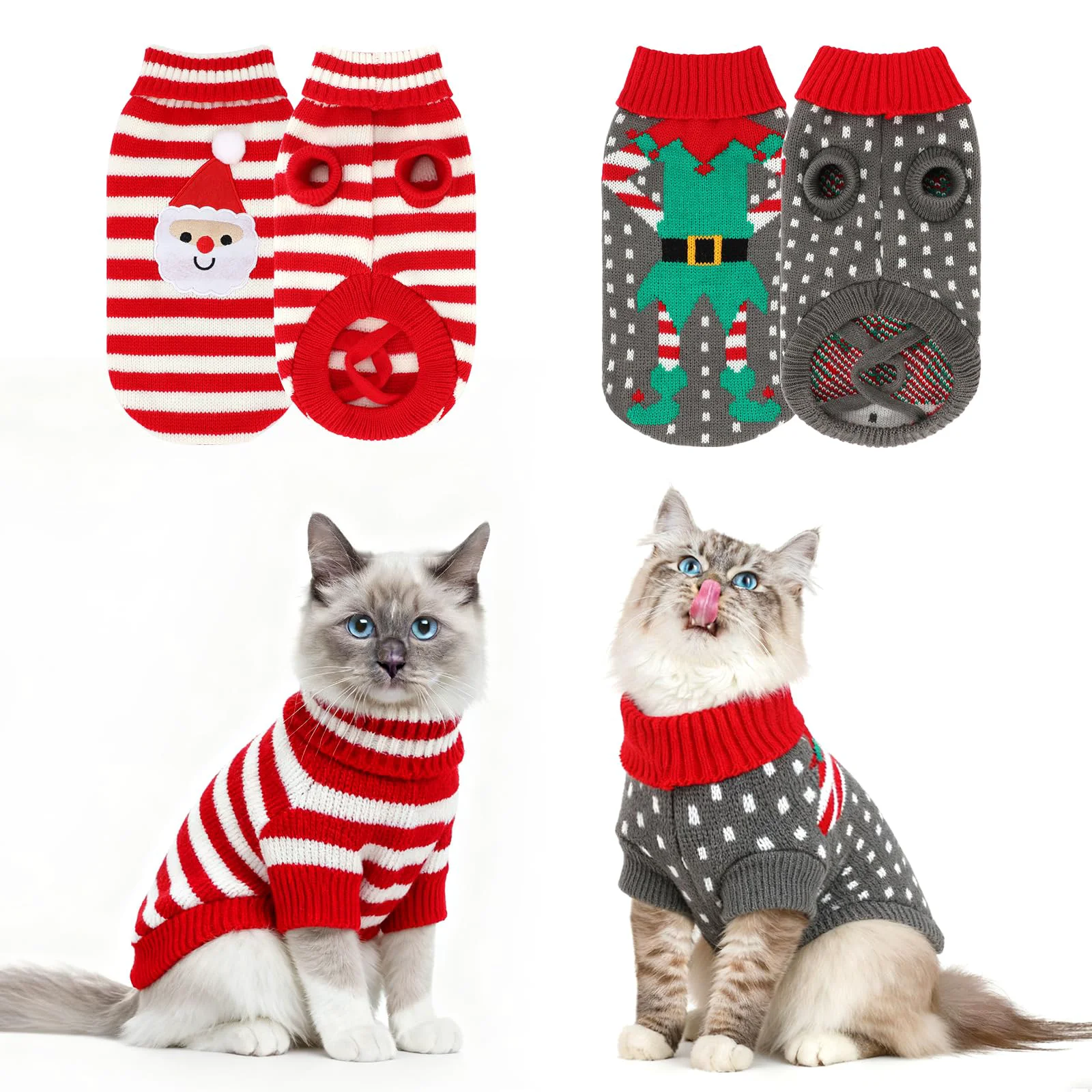 Quality BWOGUE 2-Pack Cat Dog Christmas Sweaters Santa Claus Clown Holiday Knitwear Advanced