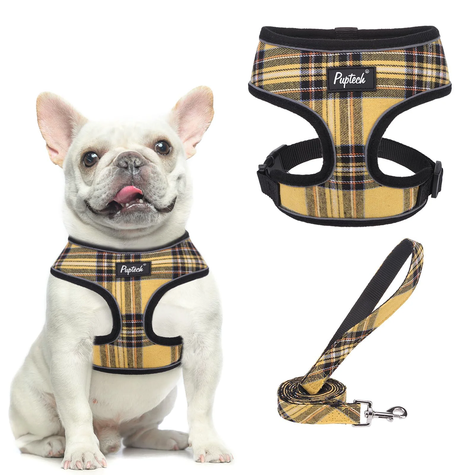 World-Class PUPTECK Soft Mesh Dog Harness Leash Set – No-Pull Comfort Plaid Yellow Size S Outstanding
