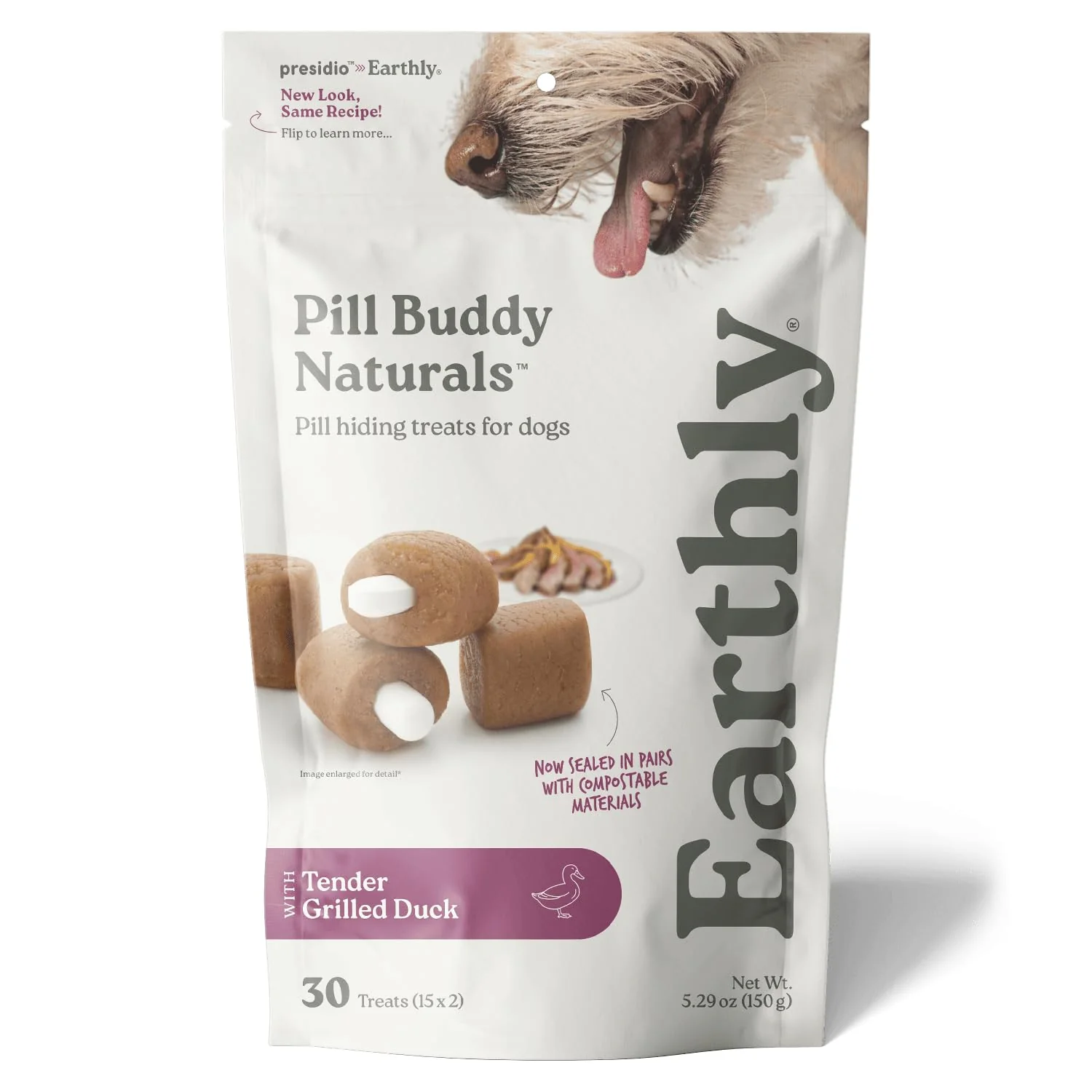 Advanced Presidio Earthly Pill Buddy Naturals Duck Pill Pockets for Dogs – 30 Servings Recyclable