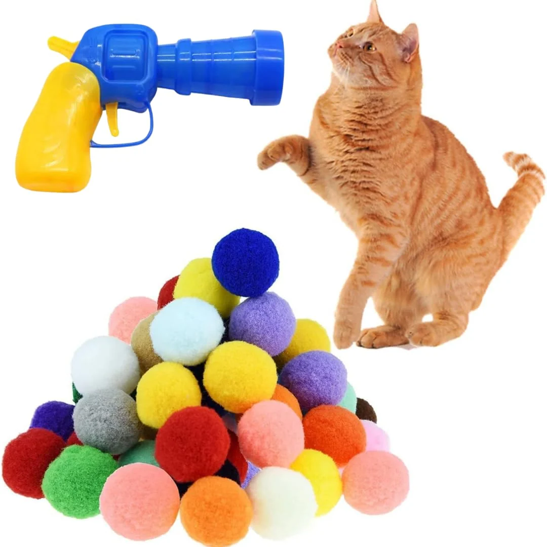 Environmentally Friendly Shizhoo 30 Pcs Soft Pom Pom Balls Cat Launcher Toy for Kittens — Plush Interactive Kitten Training Play 3.0 cm Elegant