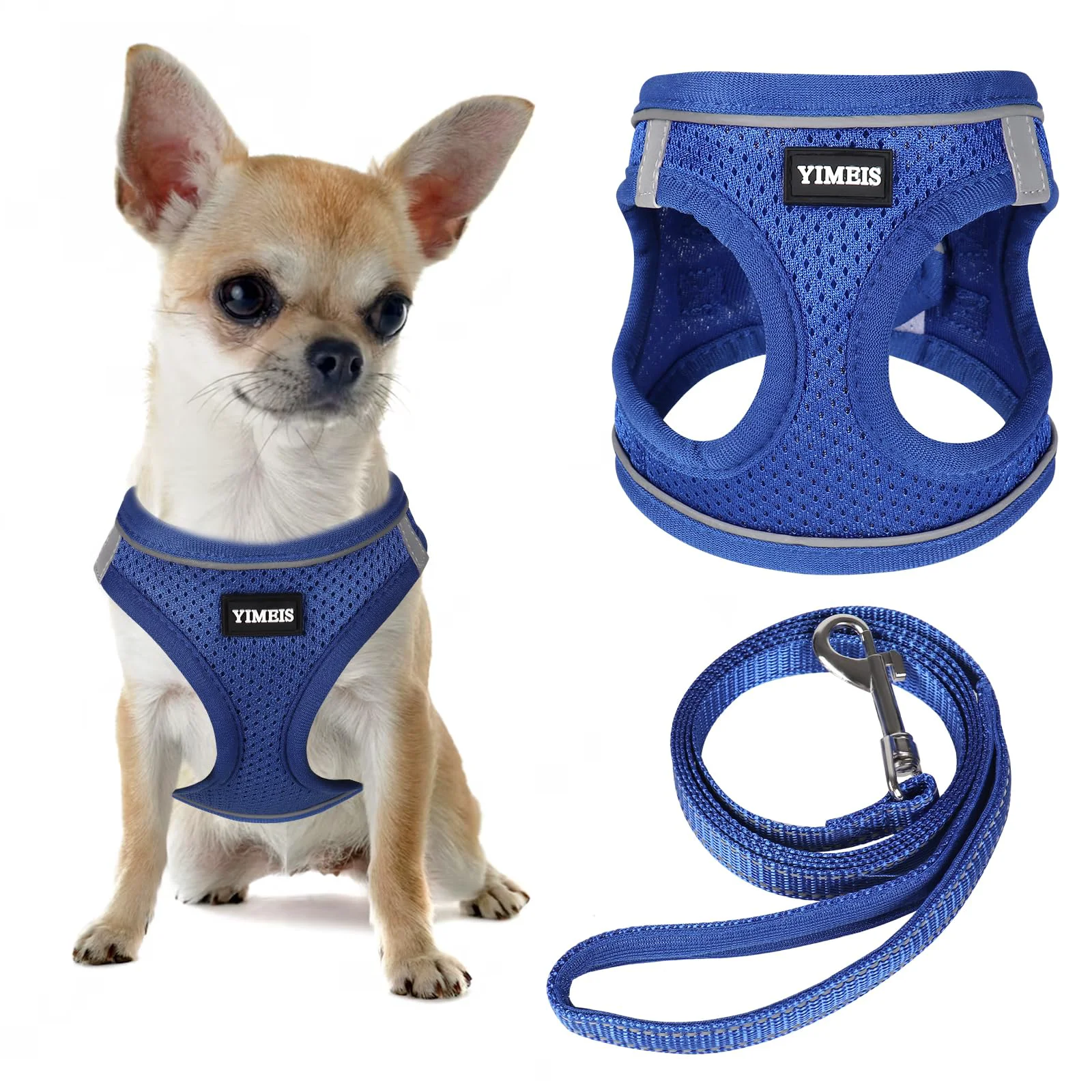 Clean YIMEIS No-Pull Soft Mesh Dog Harness Leash Set — Reflective Vest Royal Blue Medium Enhanced