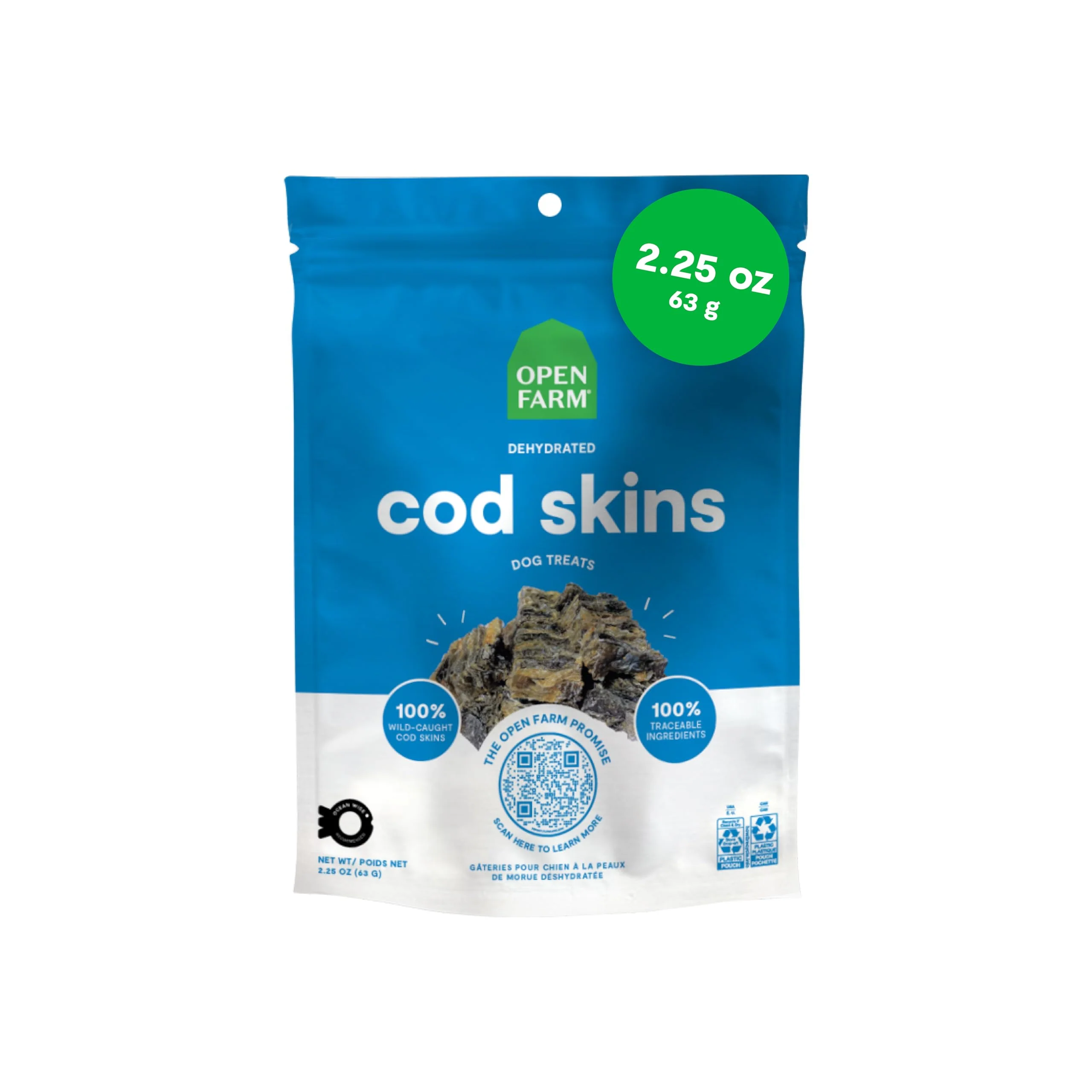 Stylish Open Farm Cod Skins Dehydrated Dog Treats – High Protein Low Carb 2.25oz Artisan