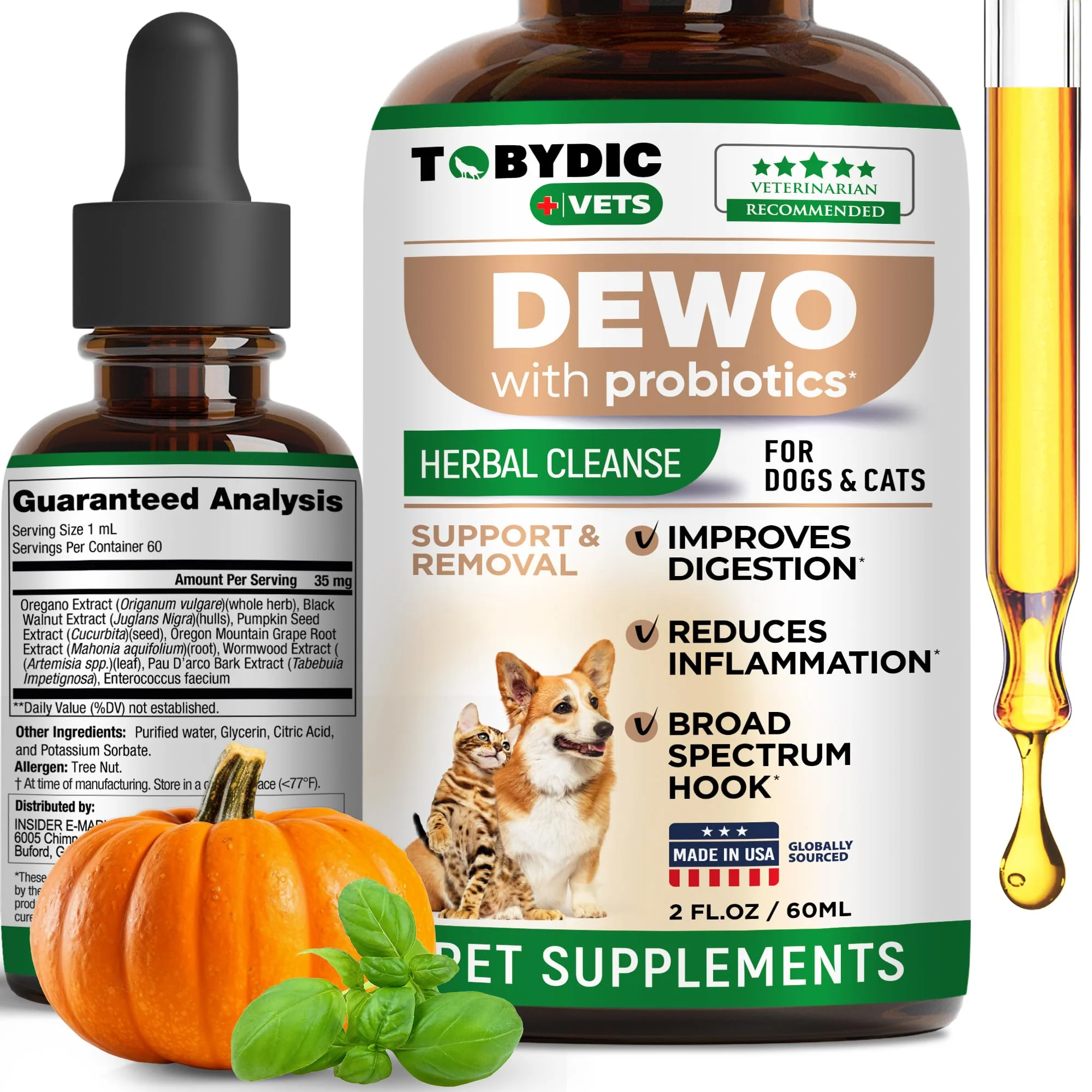 Fashionable Tobydic Broad Spectrum Herbal Intestinal Defense with Probiotic for Pets Made in USA High-Grade