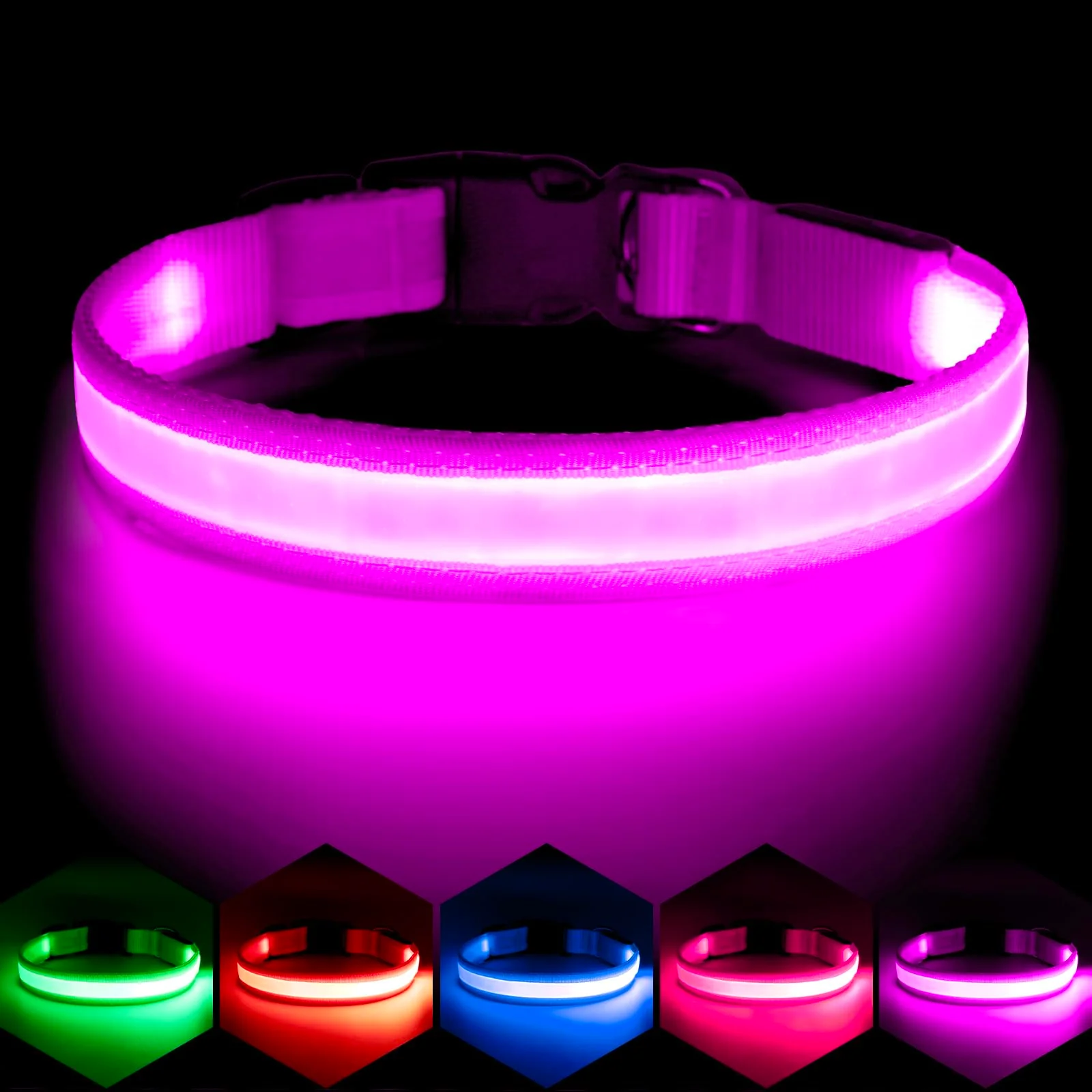 Advanced VIZPET LED Dog Collar Purple Large 48-60 cm USB Rechargeable 3 Mode Glow User-Friendly