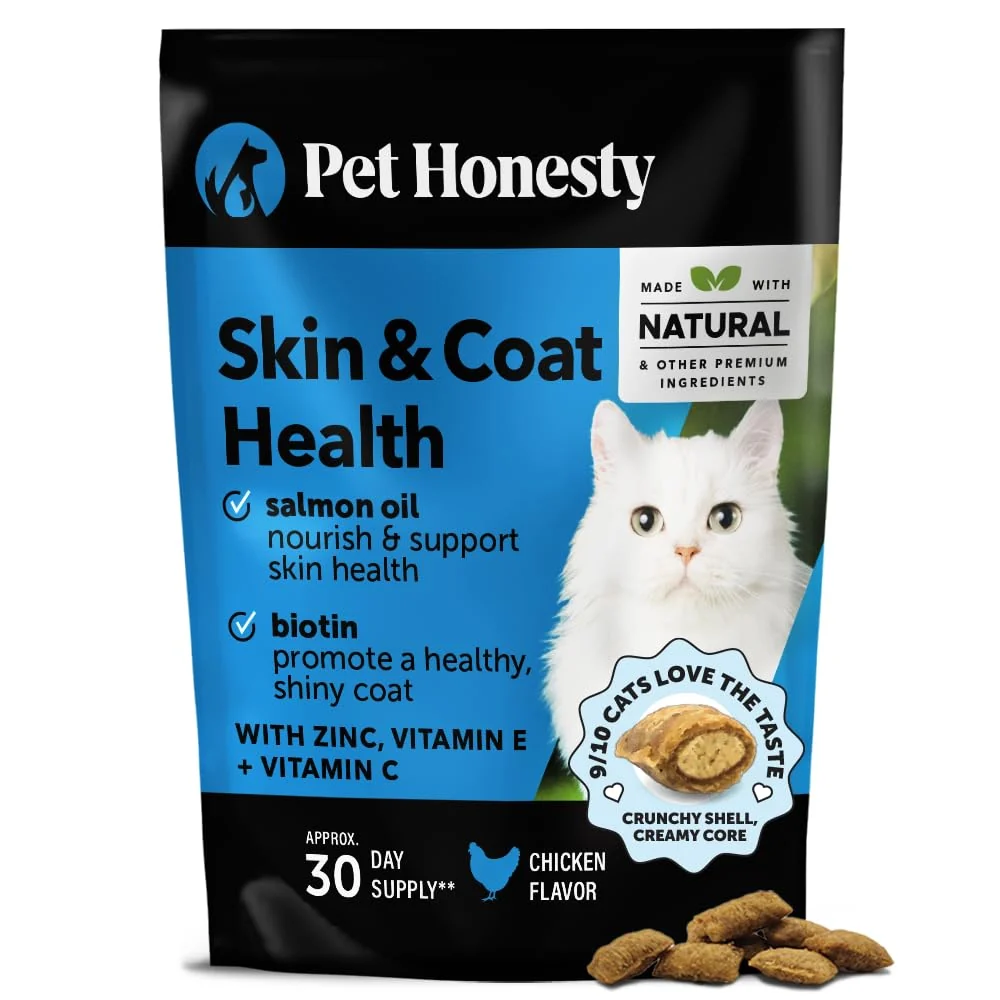 Excellent Pet Honesty Cat Skin Coat Health Chews – Omegas Biotin Vitamins 30-Day Crunchy Creamy Sophisticated