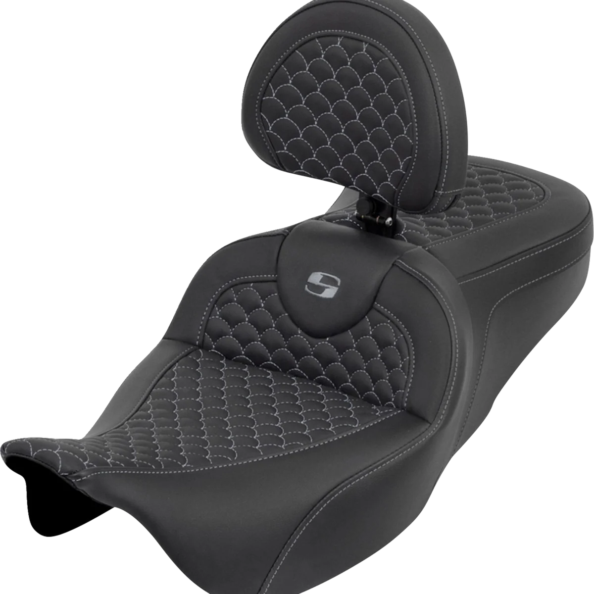 Clean SADDLEMEN Roadsofa™ Seat - Dragon Scale - Gray Stitch - with Backrest - Touring '08-'25 808-07B-208B2 Smooth
