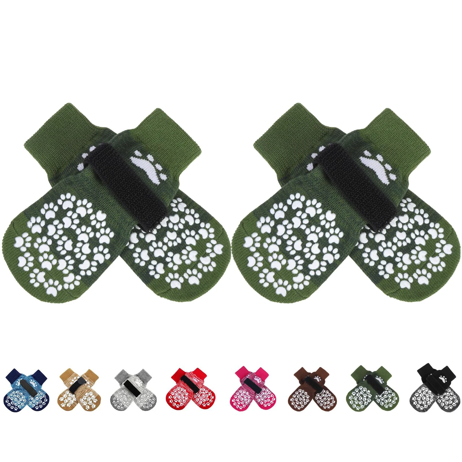 Relaxed EXPAWLORER Anti Slip Dog Socks – Traction Paw Protection Lick-Prevention ArmyGreen Solid