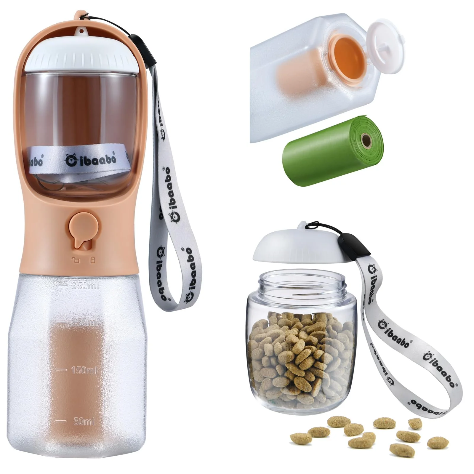 Dependable Cibaabo Dog Water Bottle with Food Container Poop Bag Holder – Travel Water Bowl Safe