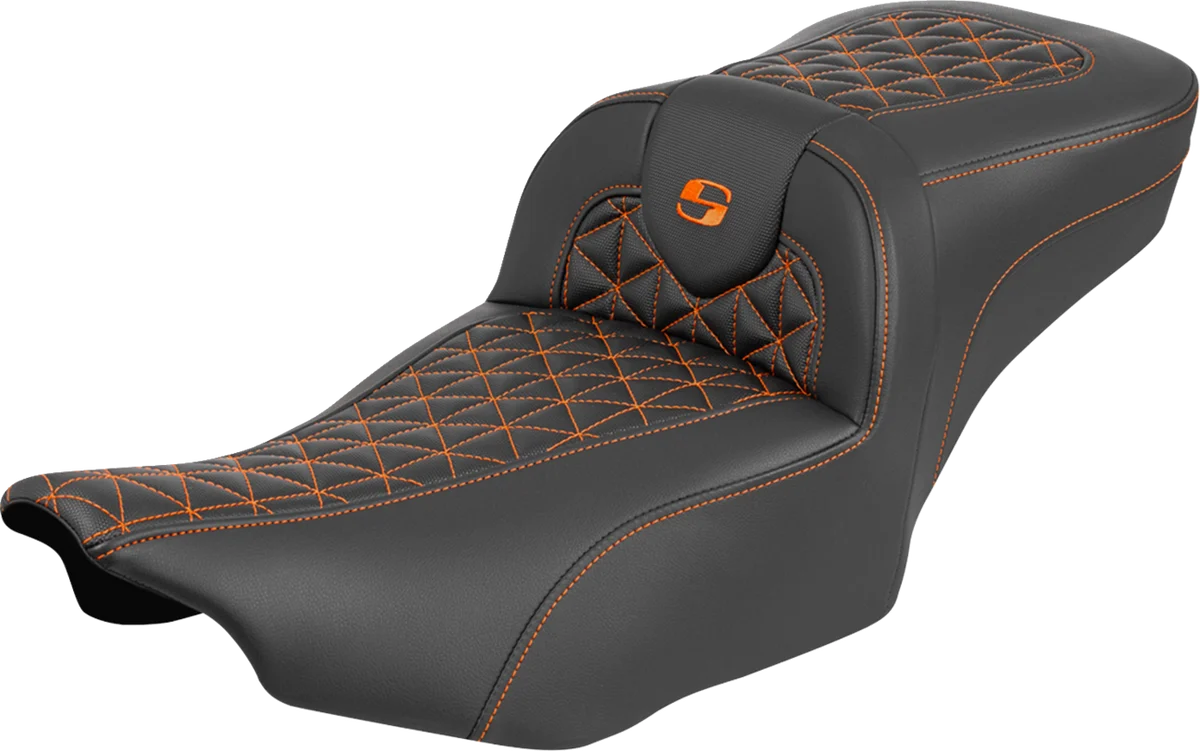 Breathable SADDLEMEN Roadsofa™ Extended Reach Seat - without Backrest - Orange Stitch - FLH FLT '23-'25 823-07-21103 Fast