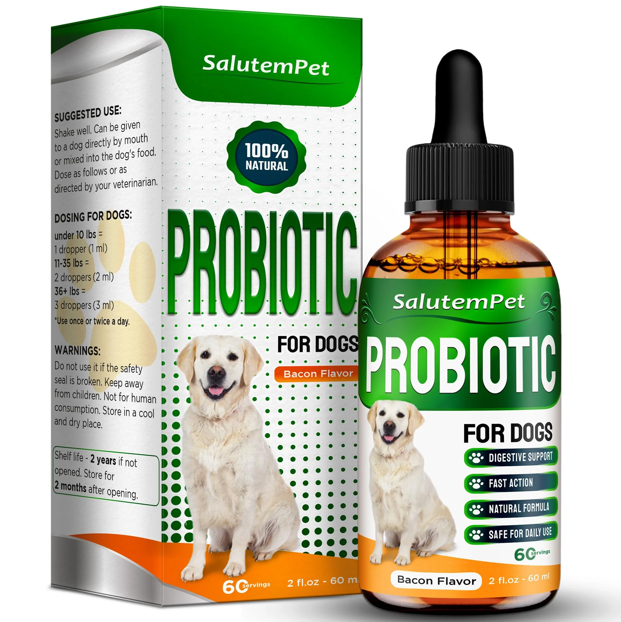 Detailed SalutemPet Probiotics for Dogs Bacon Flavor Liquid Probiotics 2 oz Casual
