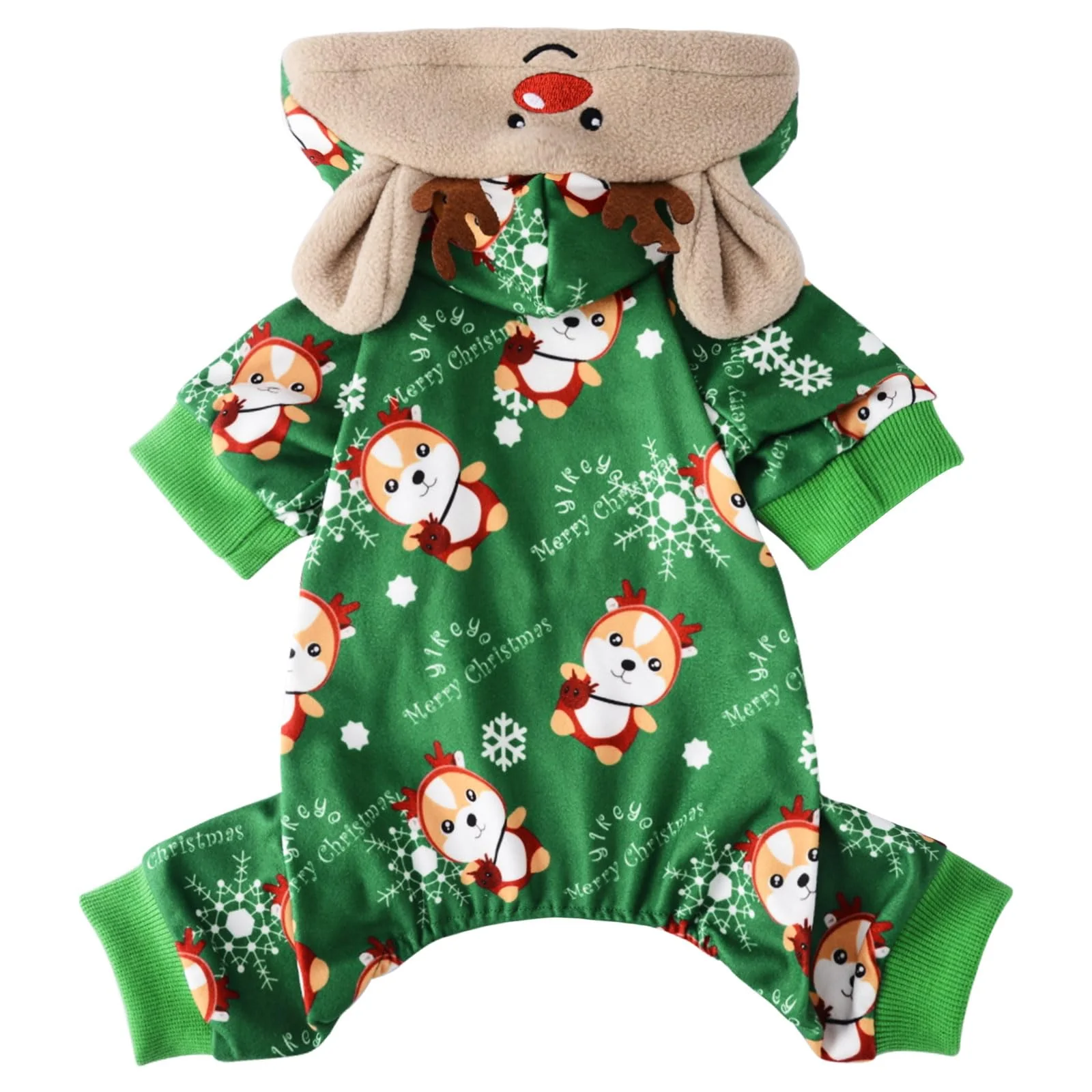 Luxury Sebaoyu Christmas Pajamas for Small Dogs — Reindeer Hat Green XS Secure