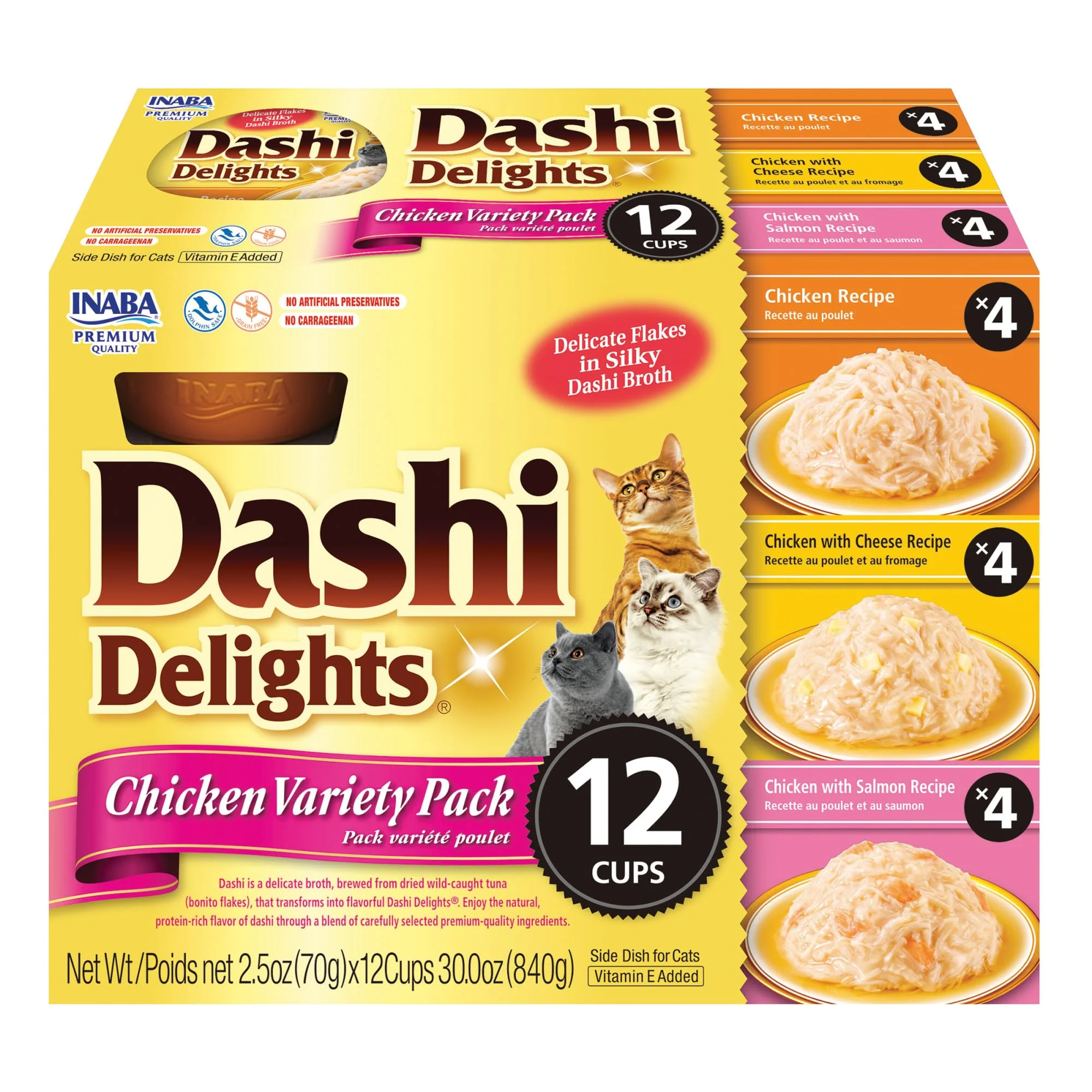 Trendy INABA Dashi Delights for Cats – Shredded Chicken with Bonito Flake Broth Cups 12 ct Easy-to-Use
