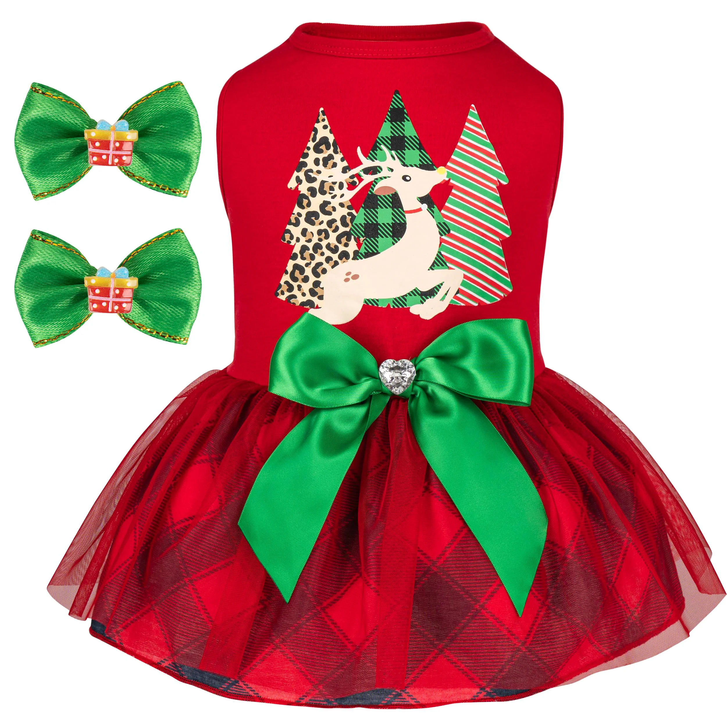 Fast cyeollo Dog Christmas Dress – Red Reindeer Plaid Holiday Outfit for Small Dogs Size M User-Friendly