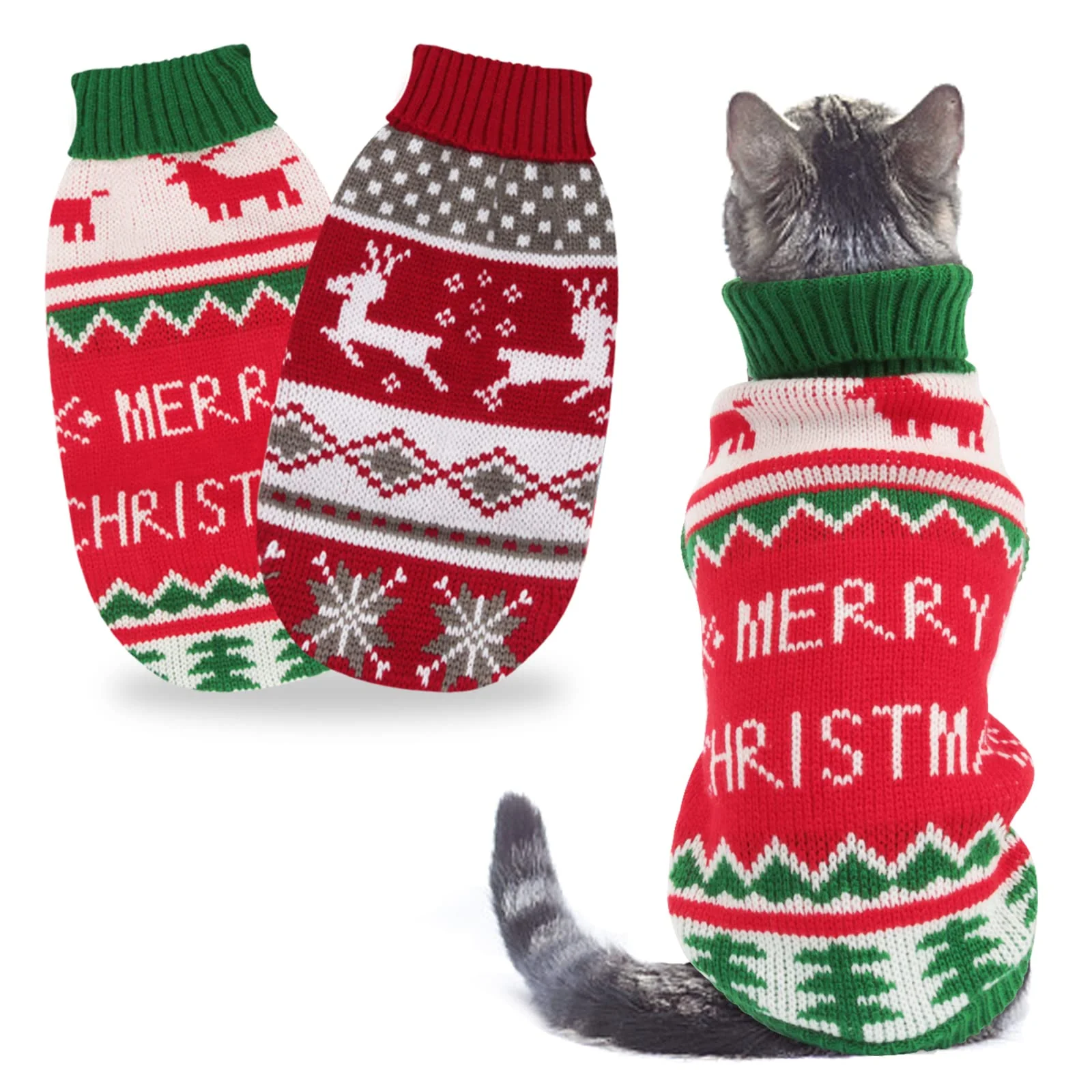 Minimalist BWOGUE 2 Packs Cat Small Dog Christmas Sweaters – Reindeer Snowflake Knitwear High-End