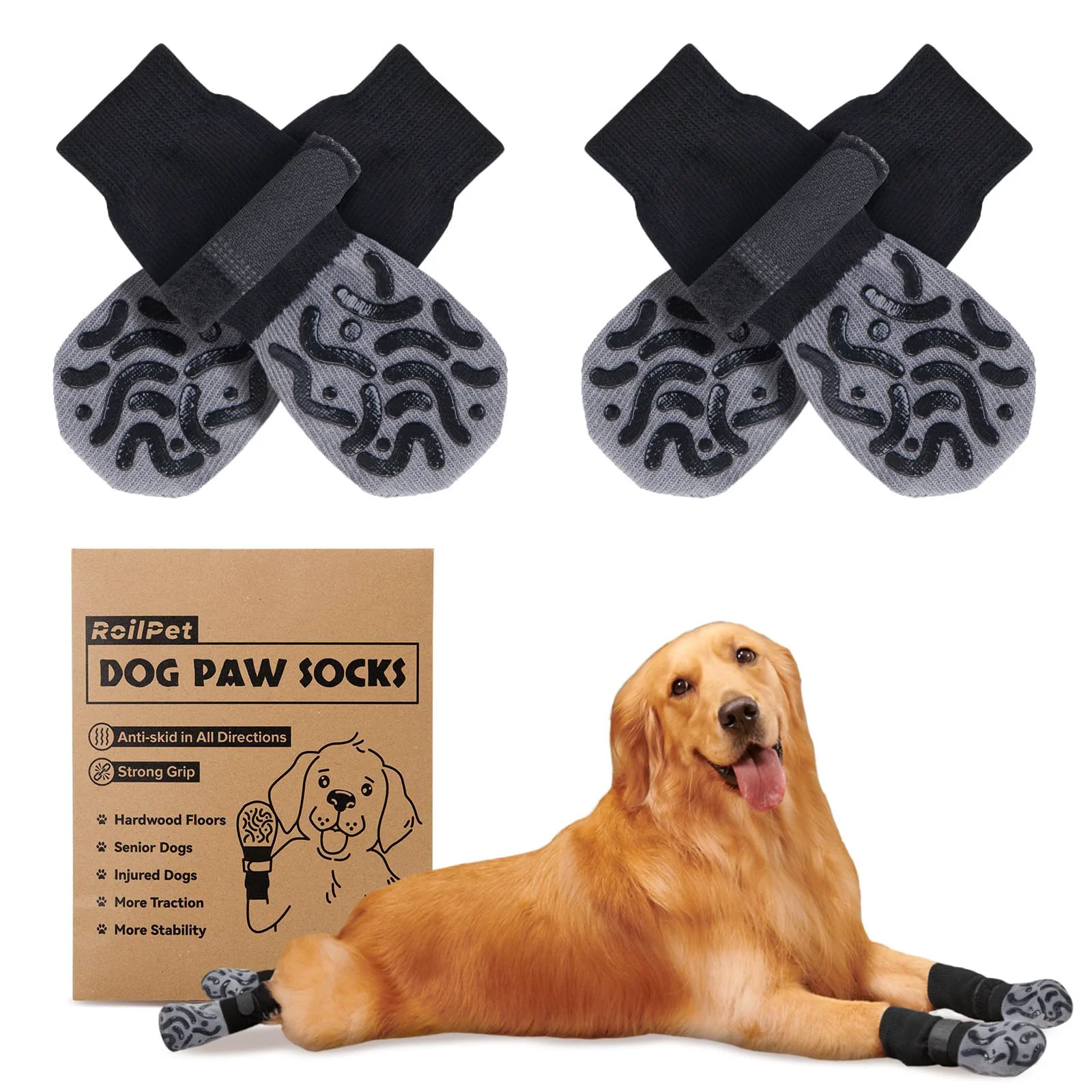 Fine Crafted Roilpet Non Slip Dog Socks Size Large – Traction and Paw Protection First-Class