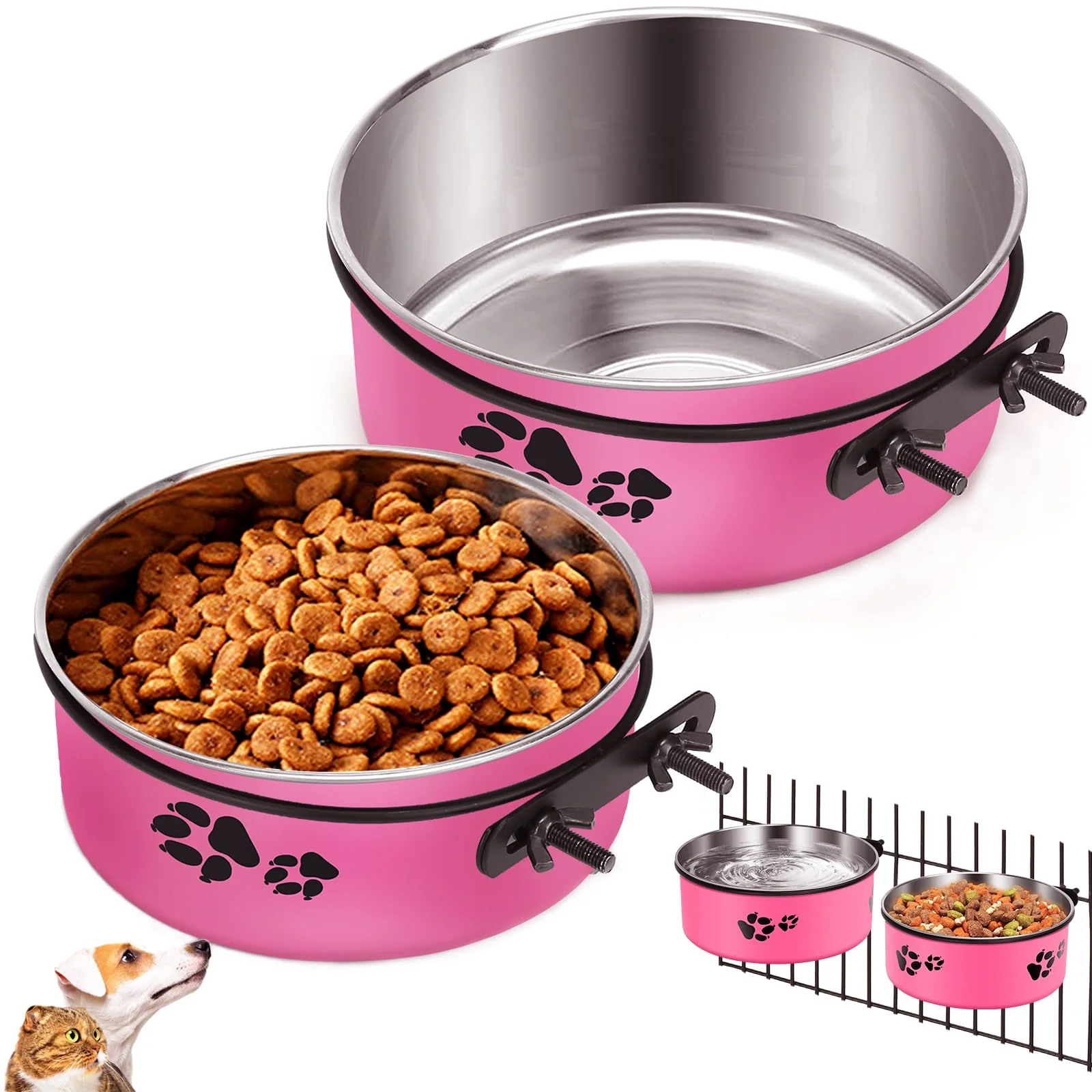 Crafted HUNIGIR Crate Bowls Mountable 2 Pack - Hot Pink Two Sizes 7.08x2.83 and 6.3x2.63 Safe