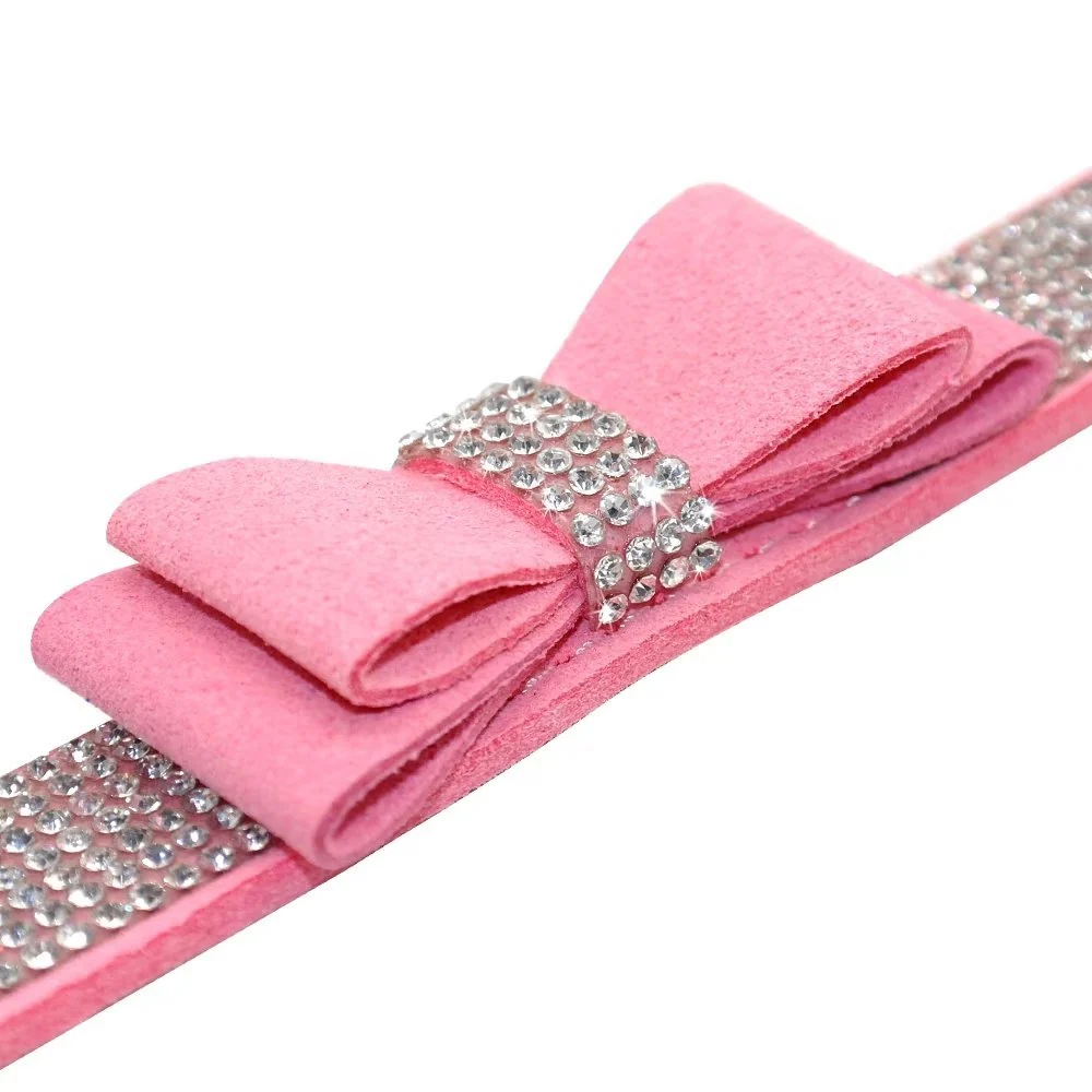 Crafted Beirui Rhinestone Bling Collar Leash Set - Pink XXS 6-8 inches Enhanced