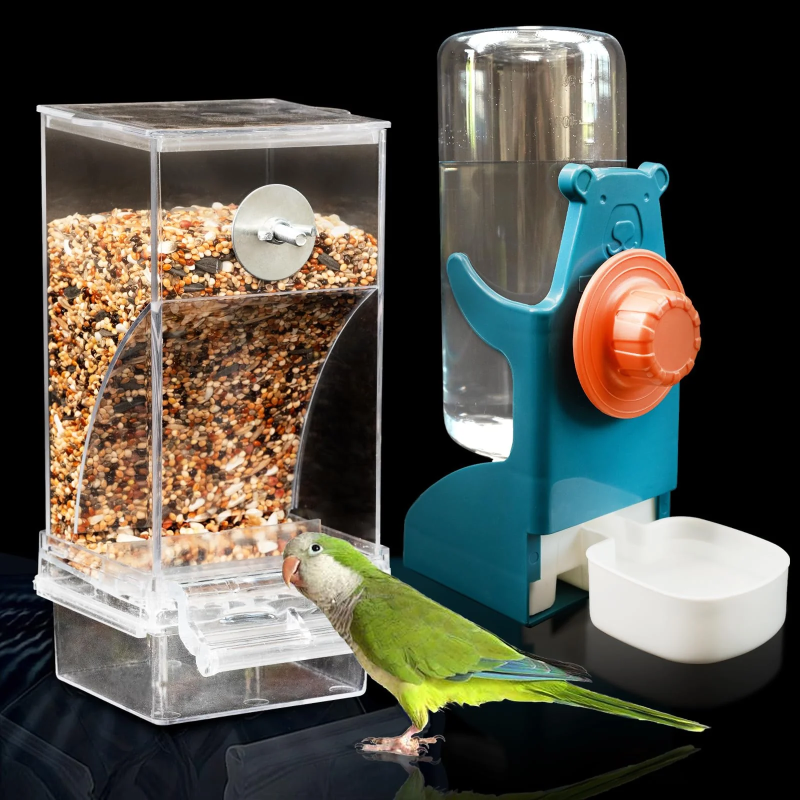 Carefully Designed TAKORUY No Mess Automatic Bird Feeder Water Dispenser Set Blue – Pack of 2 Functional