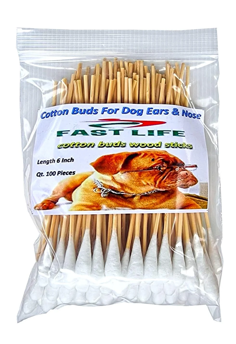 High-Performance Fast Life Cotton Buds for Dogs 100 Pcs Wood Cotton Head 15cm Quality