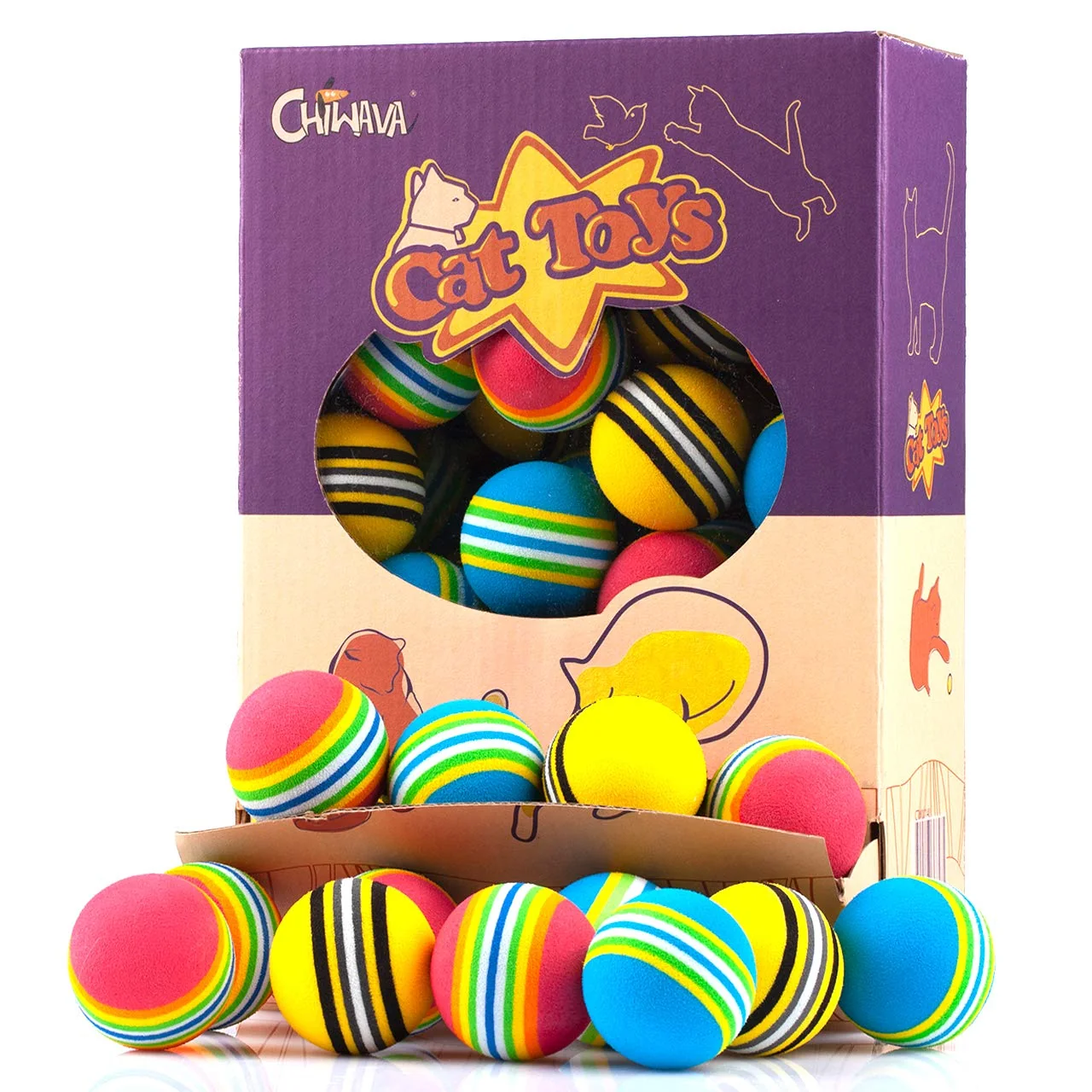 Versatile CHIWAVA 45-Pack Foam Cat Toy Balls — Rainbow Color for Quiet Kitten Play Trusted