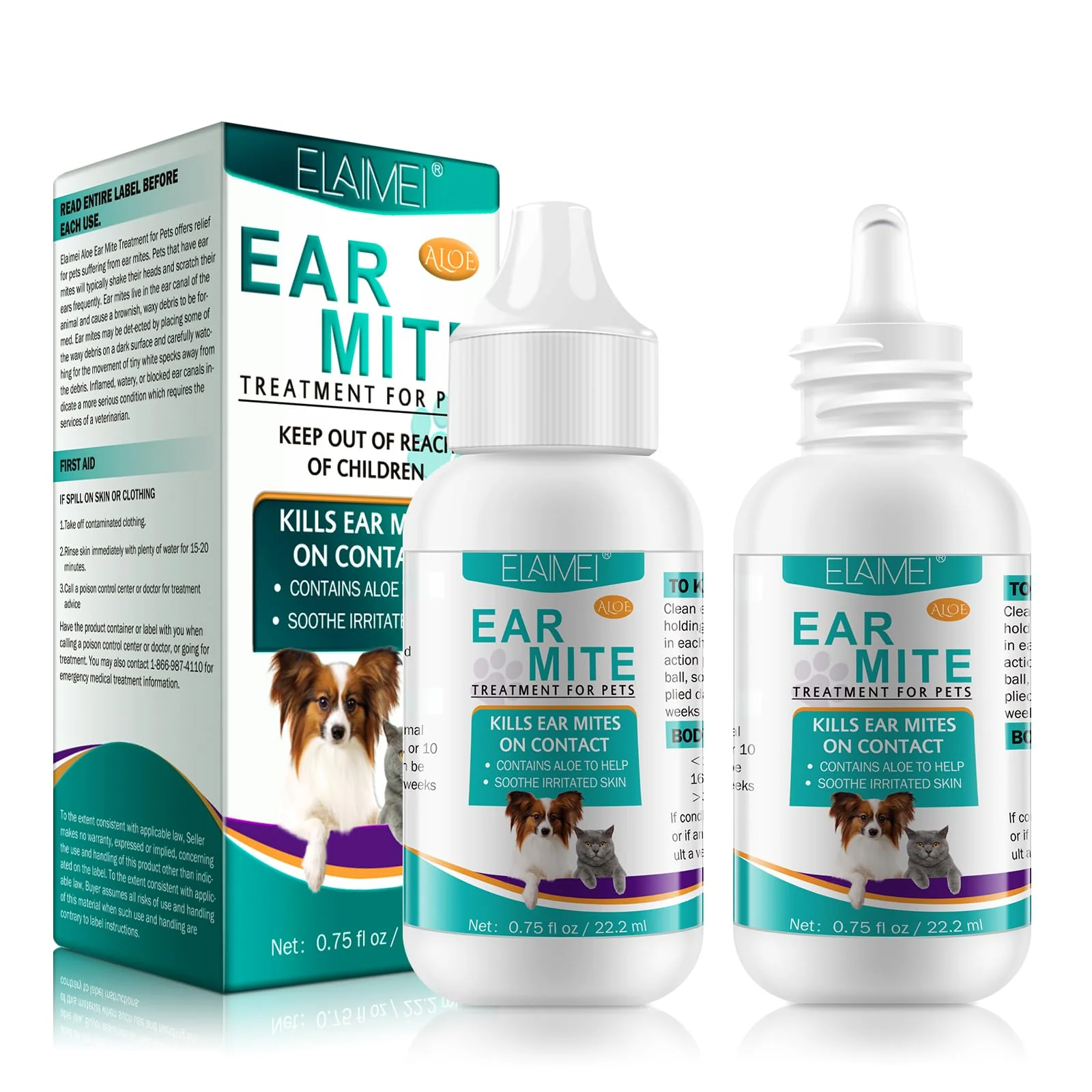Powerful bnHUlMXw 2Pack Aloe Ear Mite Treatment for Dogs and Cats – Safe Natural Ear Cleaner 0.75 fl oz 22.2 ml Exceptional