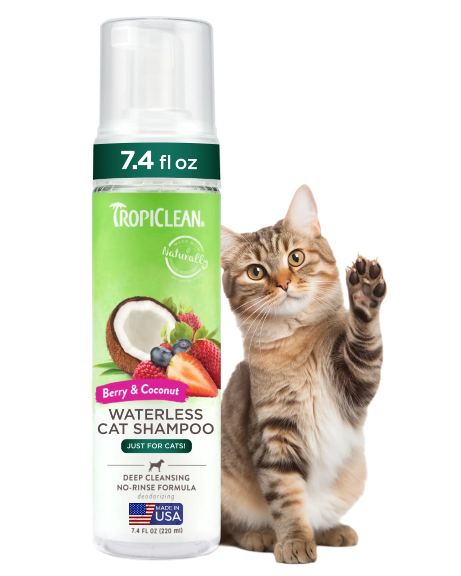 Comfortable TropiClean Berry Coconut Waterless Cat Shampoo No-Rinse Deep Clean for Cats Made in USA 7.4 oz Traditional