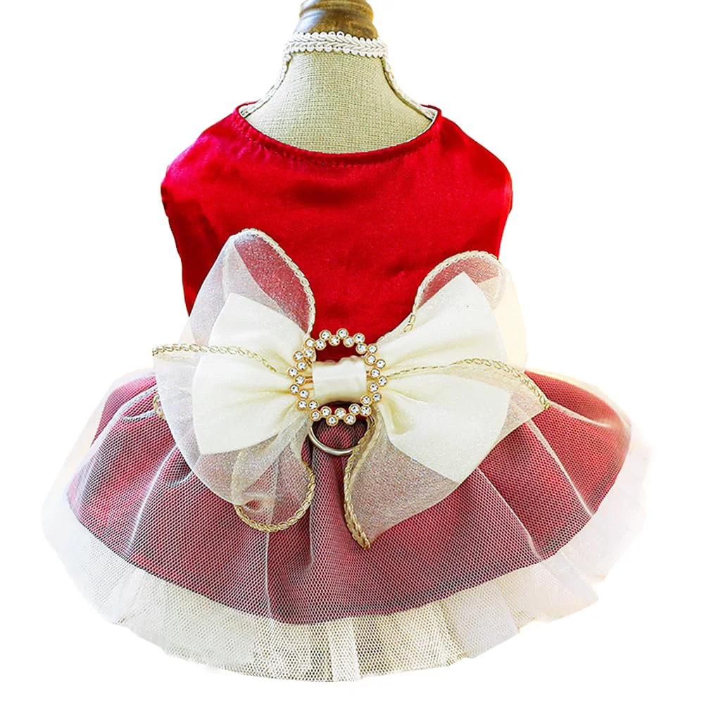 Powerful ANIAC Retro Dog Tulle Dress with Leash Ring - Red X-Large Small Dog Cat Formal Wear Proven