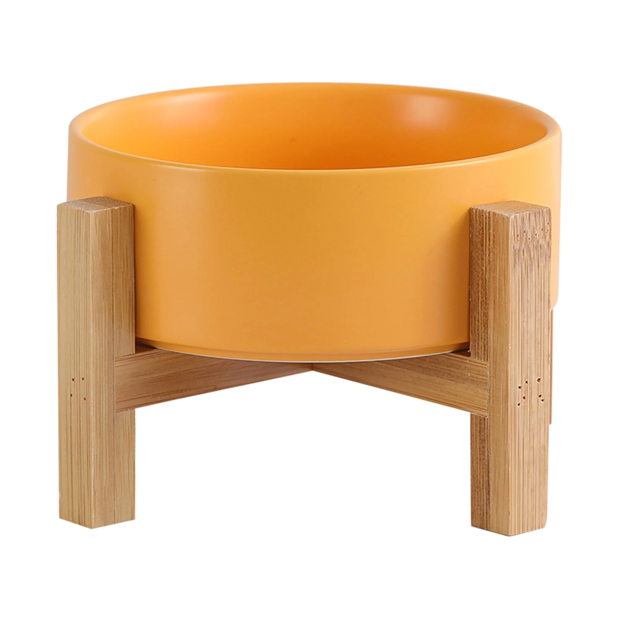 Versatile HCHLQLZ d Ceramic Cat Bowl with Bamboo Stand – 13.5 oz Yellow Eco-Friendly